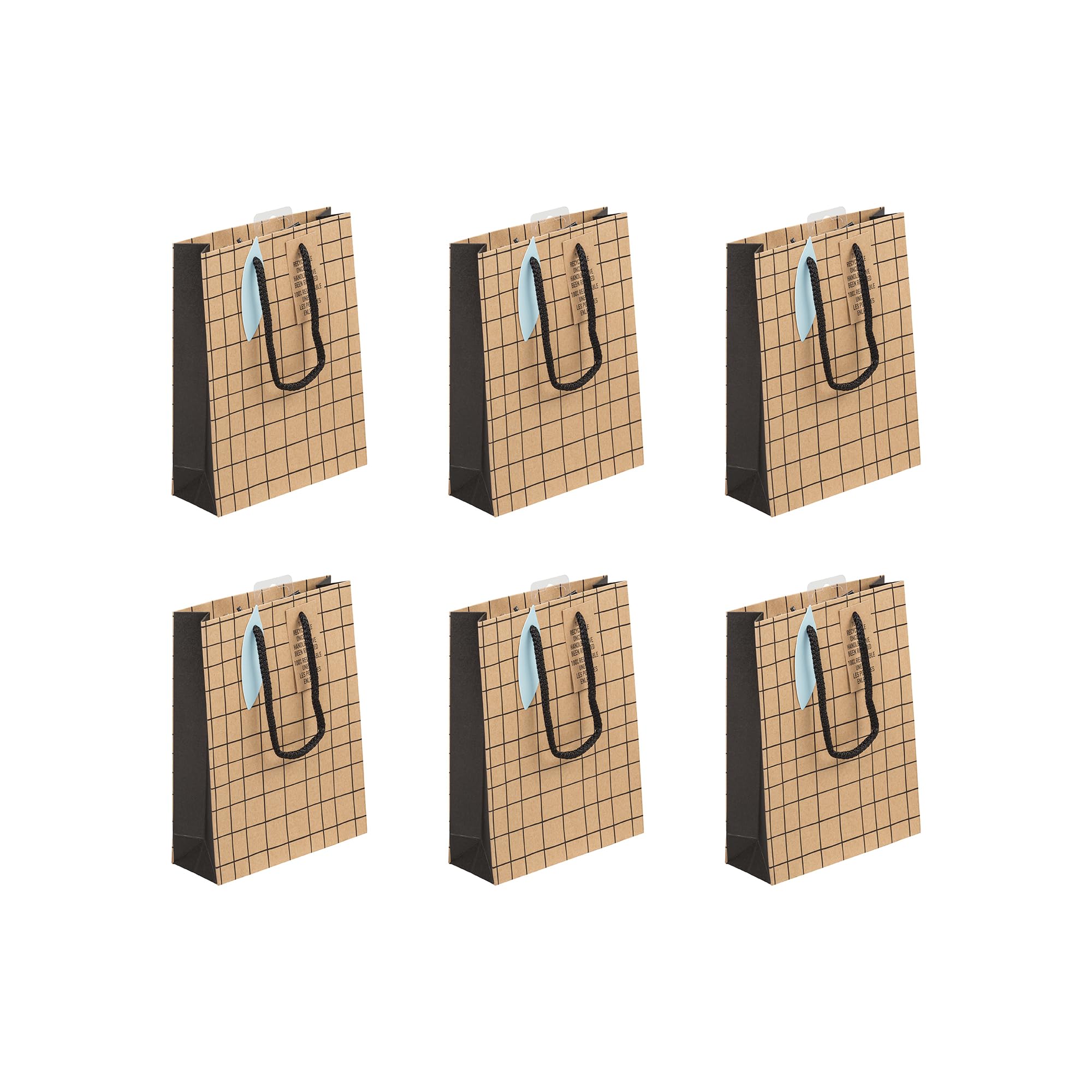 Clairefontaine 28794-0Cpack - Set of 6 Kraft Gift Bags- Pocket Size- 17x6x22 cm - 210g - Design : Geometrical On Black Kraft Background - Ideal for Book, Game