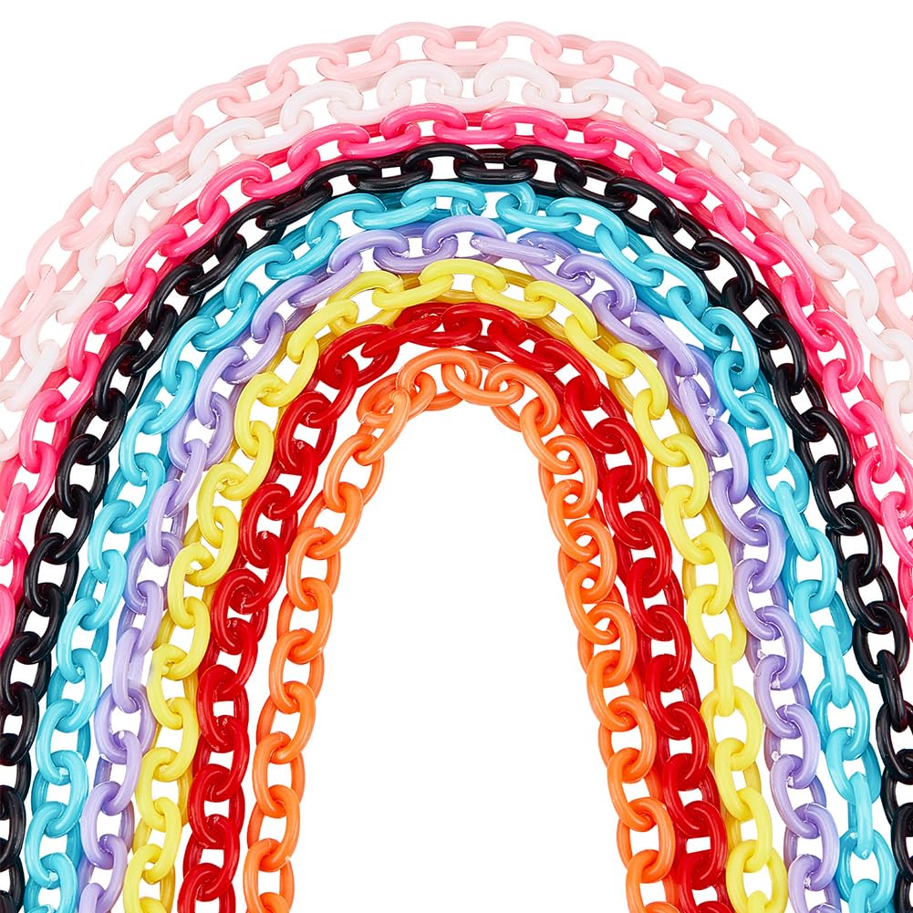 SUNNYCLUE 36 Strands Colorful Plastic Chains Oval Shape Curb Chain Acrylic Cable Links Birds Toys Chain Link for Cage Jewelry Making Bracelets Bag Sunglasses Lanyard DIY Crafts Findings Accessory