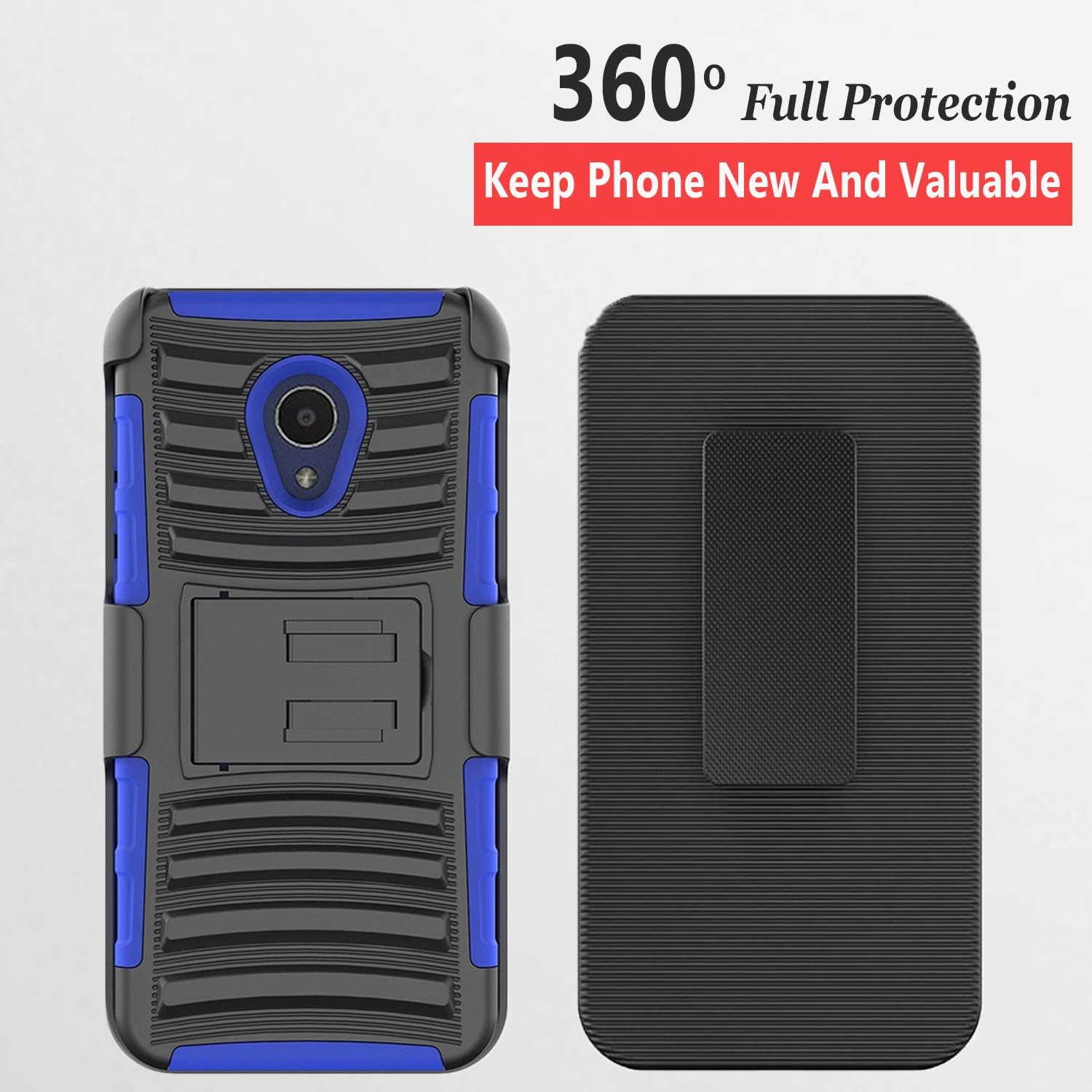 Alcatel Avalon V Phone Case, IdealXtra 5059R Case, 1X Evolve, TCL LX A502DL Case, with[Tempered Glass Screen Protector], Circlemalls Built-in Kickstand Belt Clip Heavy Duty Protective Phone Cover-Blu