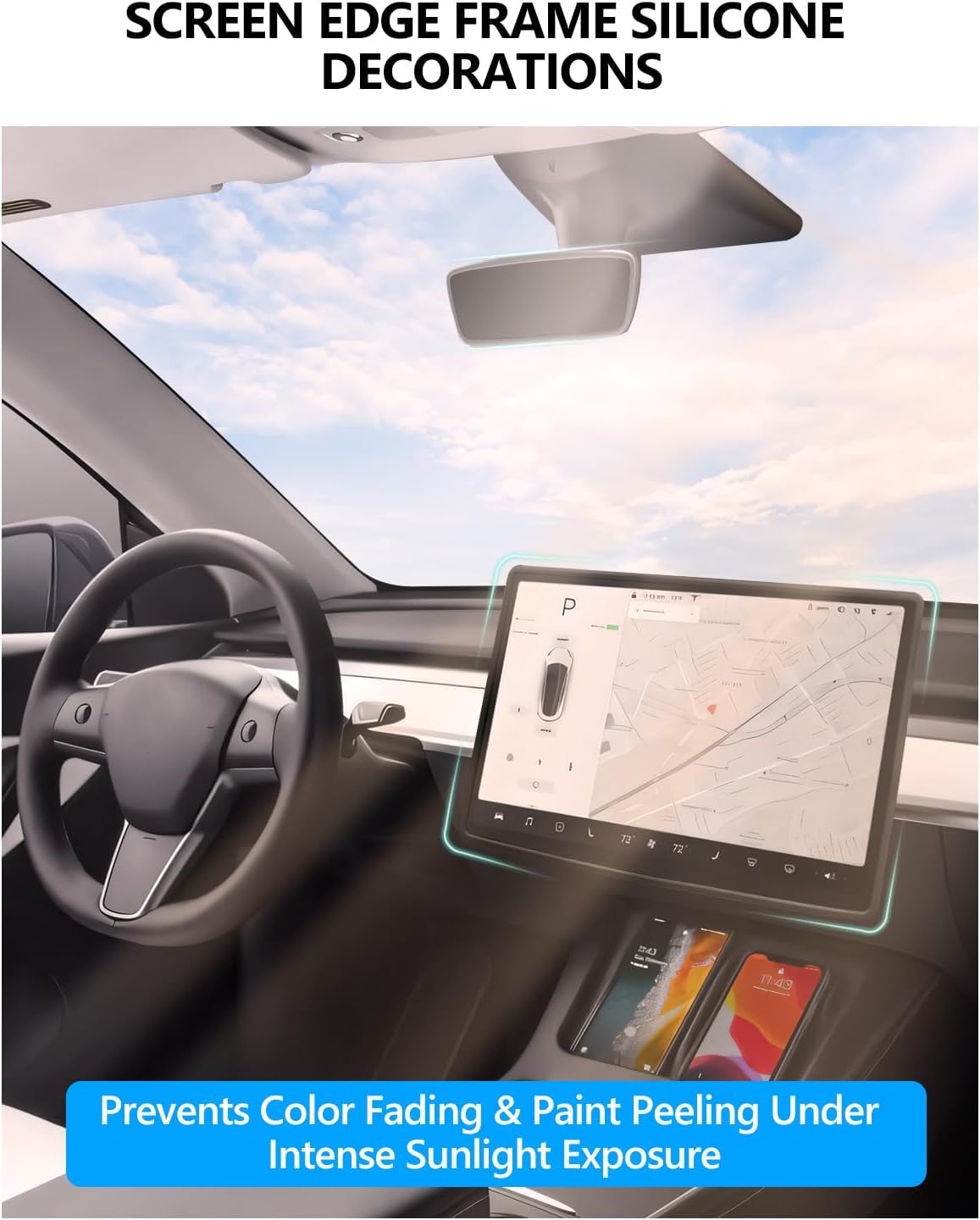for Tesla Protector Trim Frame Model Y Juniper Model 3 Highlan 2026 Screen Edge Frame Rearview Mirror Cover Model Y Accessories Interior Silicone Decorations Center Console Decor Black