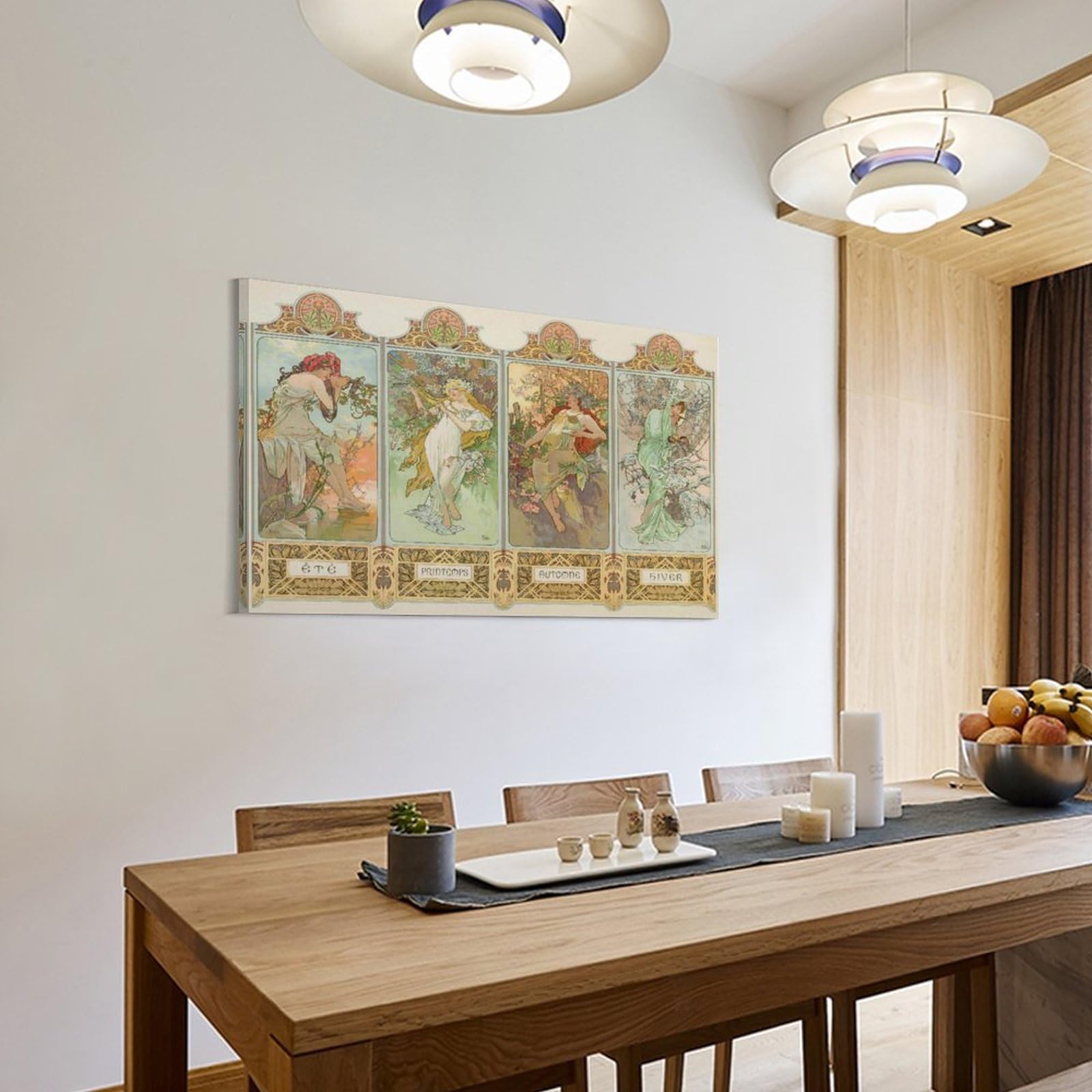 大判 Alphonse Mucha ガラス絵の冬 - 四季 絨毯 額入アート 大判