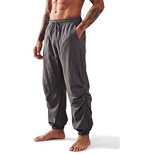 CLANMILUMS Mens Cotton Linen Drawstring Pants Elastic Waist Casual Jogger Yoga Pants