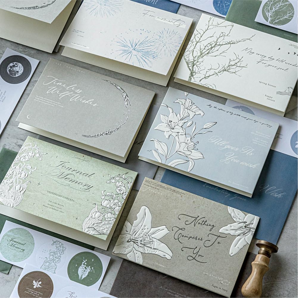 Edel Briefumschläge Set mit Umschlag Karten & Runde Aufkleber Naturthema - Blume Künstlerisch Briefpapier für Einladungskarten Glückwunschkarte Geschenkkarten Dankeskarte Braun 30 Stück