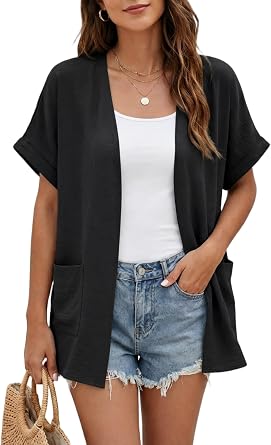 GRECERELLE Short Sleeve Cardigan for Women Lightweight Summer with Pockets Open Front Casual Beach Cover Ups 2026