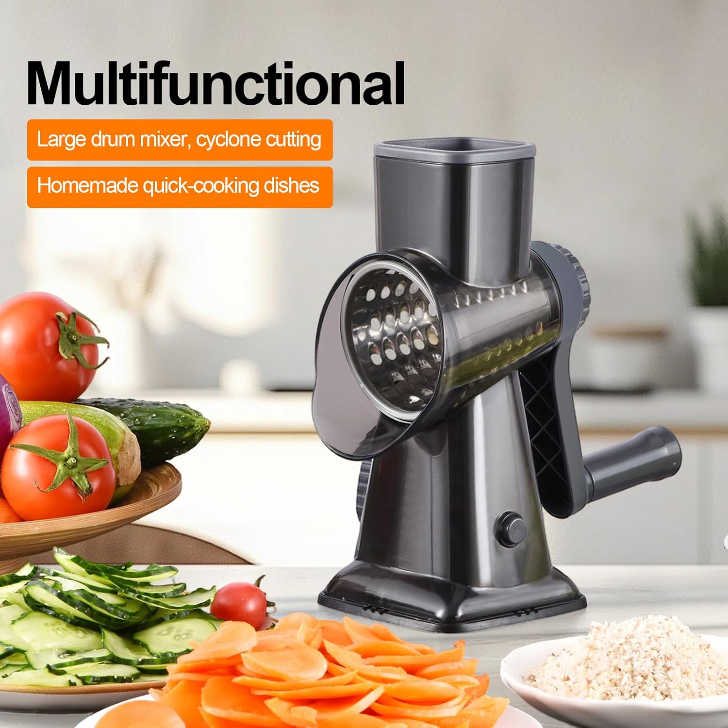 Rotary Cheese Grater Manual Hand Crank 3-in-1 Vegetable Shredde