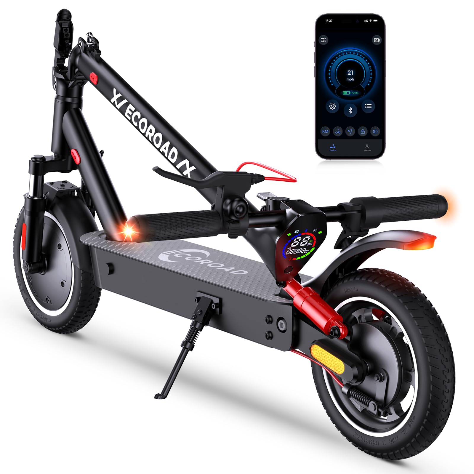 EC9 Electric Scooter, Up to 30 Miles Range & 21 MPH, 4 High-Performance Shock Absorbers, 500W Motor & 10" Solid Tires, Foldable Commuter Electric Scooter for Adults with Turn Signals, APP Lock