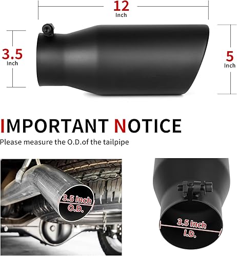 Miniatura 2 de Richeer Punta de escape de 3.5 pulgadas, entrada de 3 12 pulgadas, salida de 5 pulgadas, longitud total de 12 pulgadas, punta de escape de acero