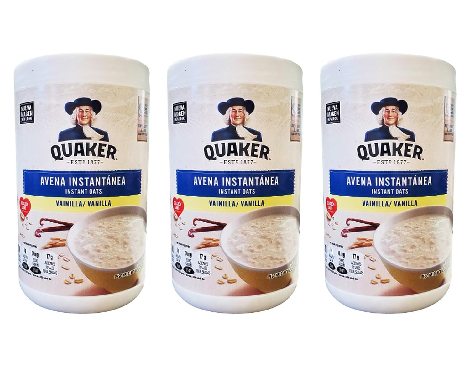 Avena Instantánea Quaker Sabor Vainilla, Pack de 3, 34.8 oz Total