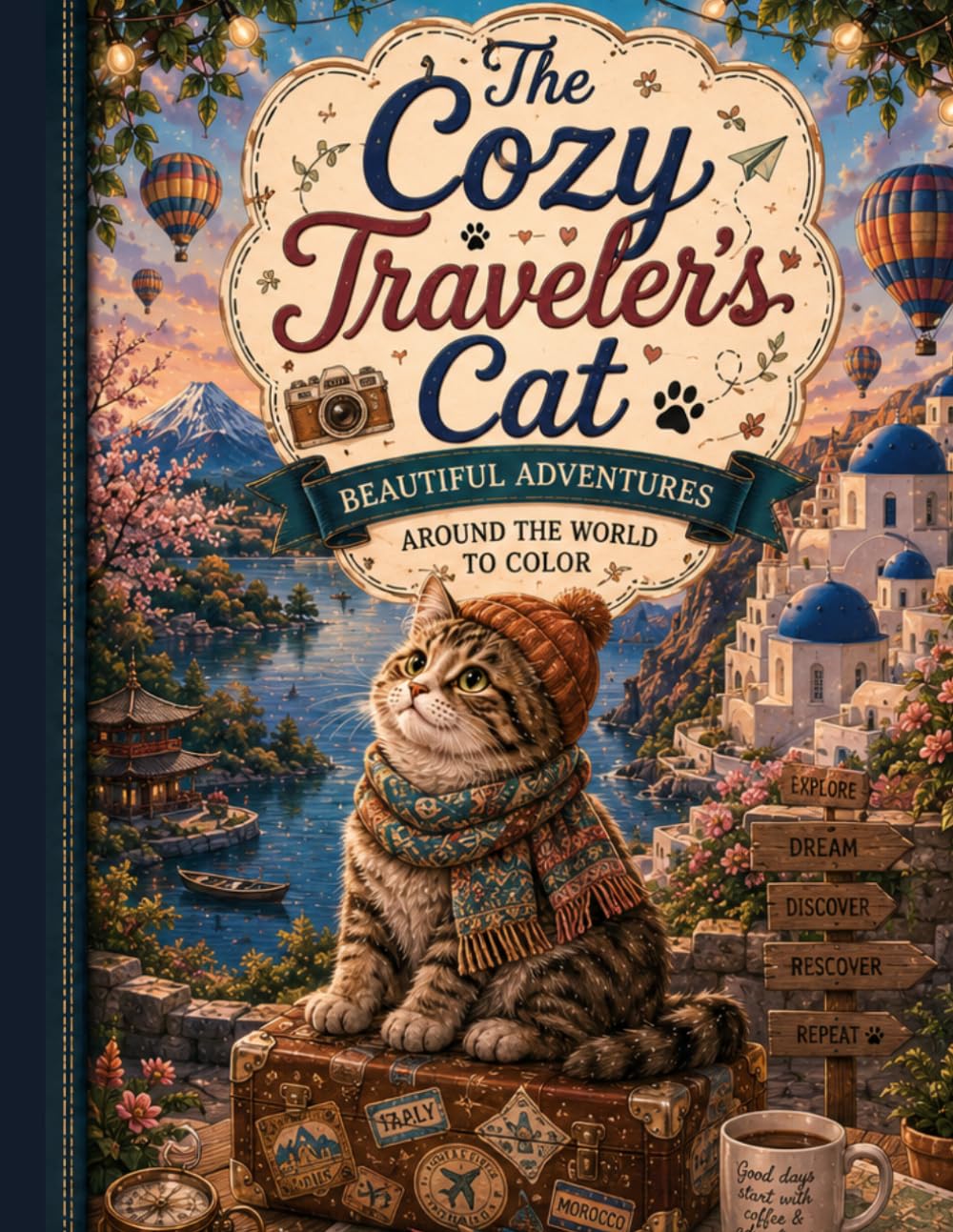 The Cozy Traveler’s Cat: Beautiful Adventures Around the World to Color