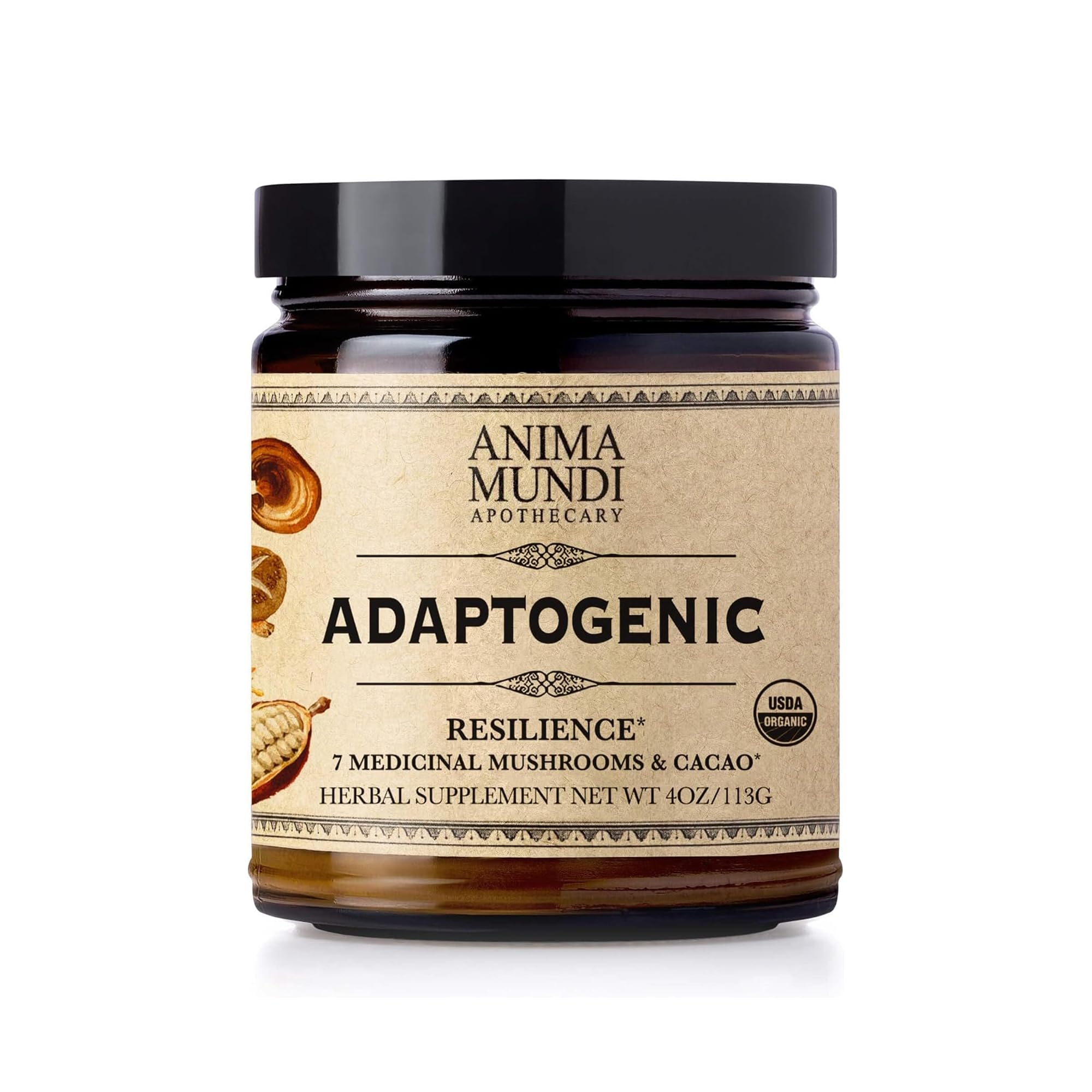 Organic Mushroom Supplement - Adaptogenic Mushrooms + Cacao - Uplifting Powder with Organic Lion's Mane, Shiitake, Chaga & More - Add to Coffee, Tea & Smoothies (4oz / 113g)