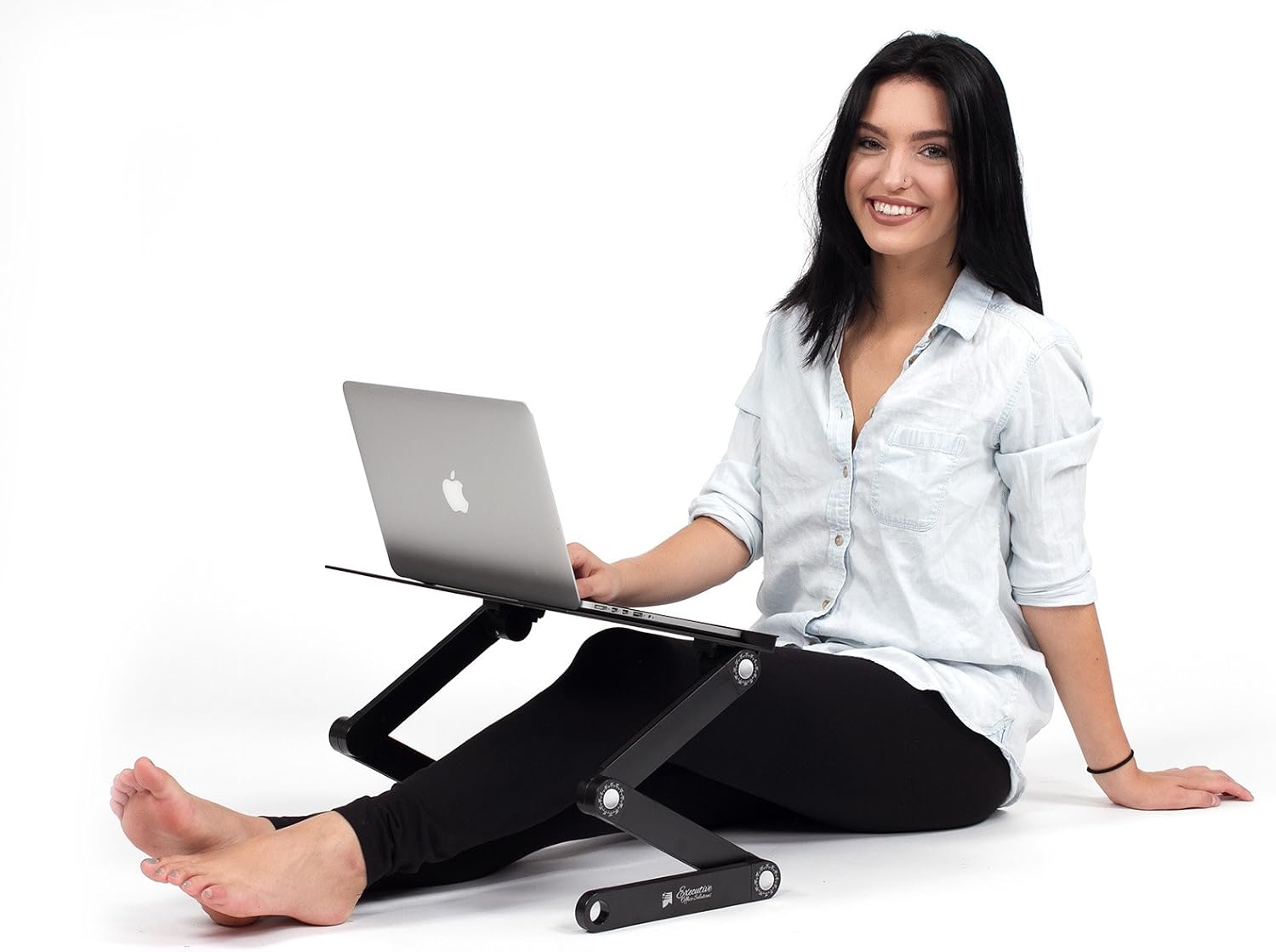 Executive Office Solutions Portable Adjustable Aluminum Laptop Stand/Desk/Table Notebook MacBook Ergonomic TV Bed Lap Tray Stand Up Sitting - Black (EOS-3)