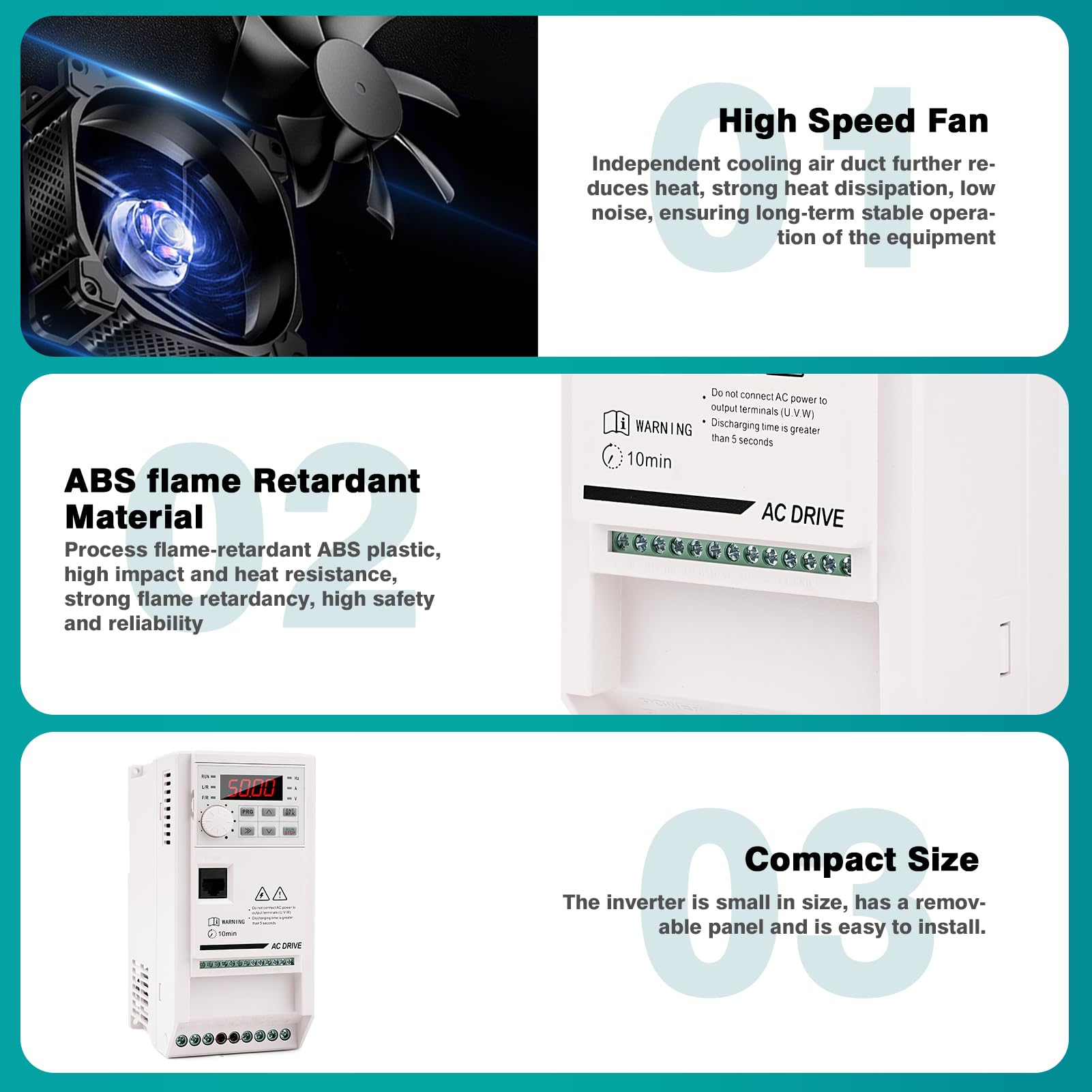 Inverter per Motori Trifase 380V 5.5KW VFD Azionamento a frequenza variabile ingresso e uscita trifase 380V Regolatore convertitore di frequenza CNC ZHB600-5.5KW con cavo prolungatore 2M