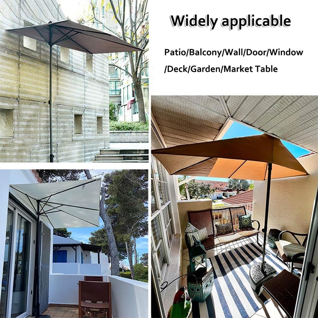 8.2FT Half Rectangular Outdoor Patio Umbrella With Waterproof & Hand Crank Lift System For Wall Balcony Garden Deck Café Half Round Base Included