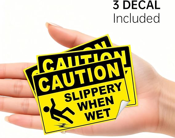 3 Pack 4x6 Inch Slippery When Wet Vinyl Stickers Wet Floor Warning Signs | Waterproof weatherproof vinyl, strong self-adhesive, fits smooth surfaces, for indoor outdoor commercial & home use