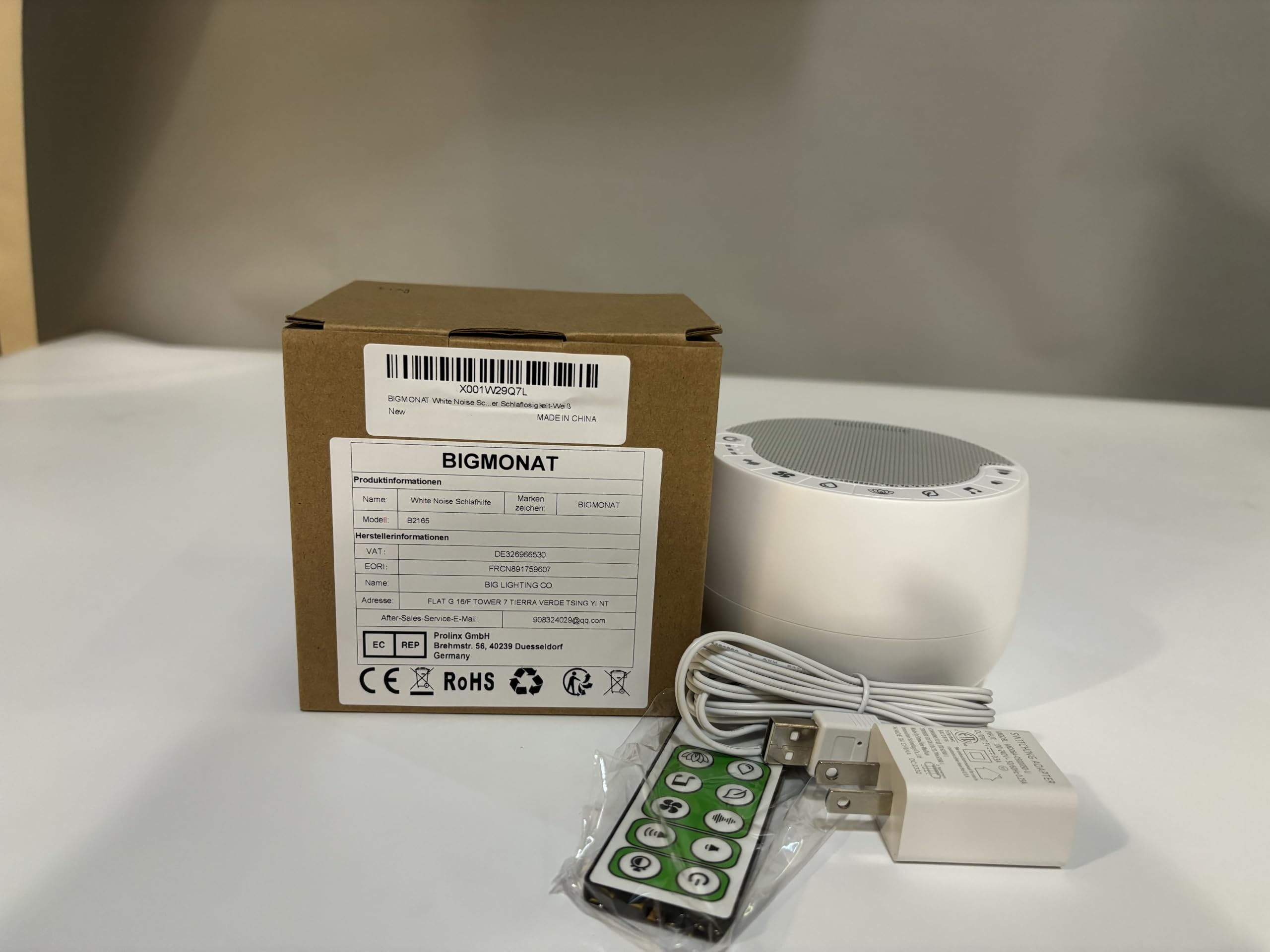 BIGMONAT White Noise Machine Avec Télécommande,Avec 70 Sons Apaisants Naturels et Adaptateur Secteur Alimentation (Inclus),Avec mMémoire et Fonction de Chronométrage,Pour Adultes et Bébés - Blanc