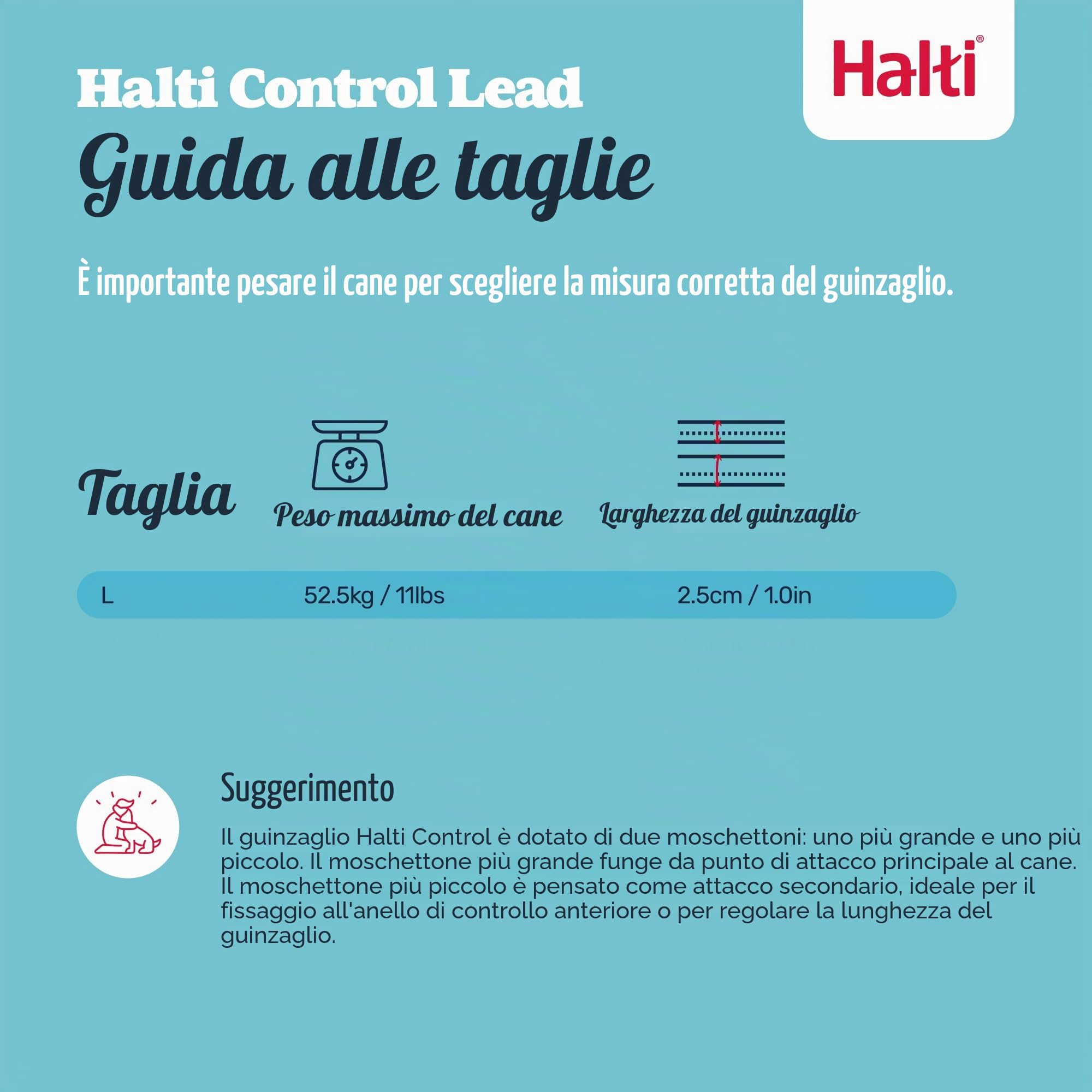Guinzaglio da controllo HALTI - Guinzaglio multifunzionale a doppia clip e doppia impugnatura, ideale per l’addestramento anti-trazione. Comodo da tenere in mano. Ideale per cuccioli e non (2 metri)