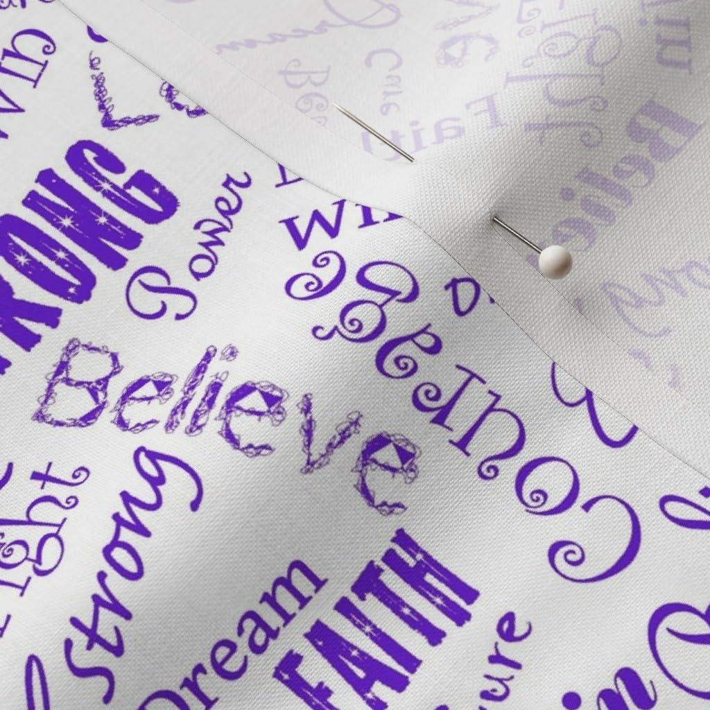 Spoonflower Fabric - Cancer Words Awareness Purple Printed on Petal Signature Cotton Fabric by The Yard - Sewing Quilting Apparel Crafts Decor