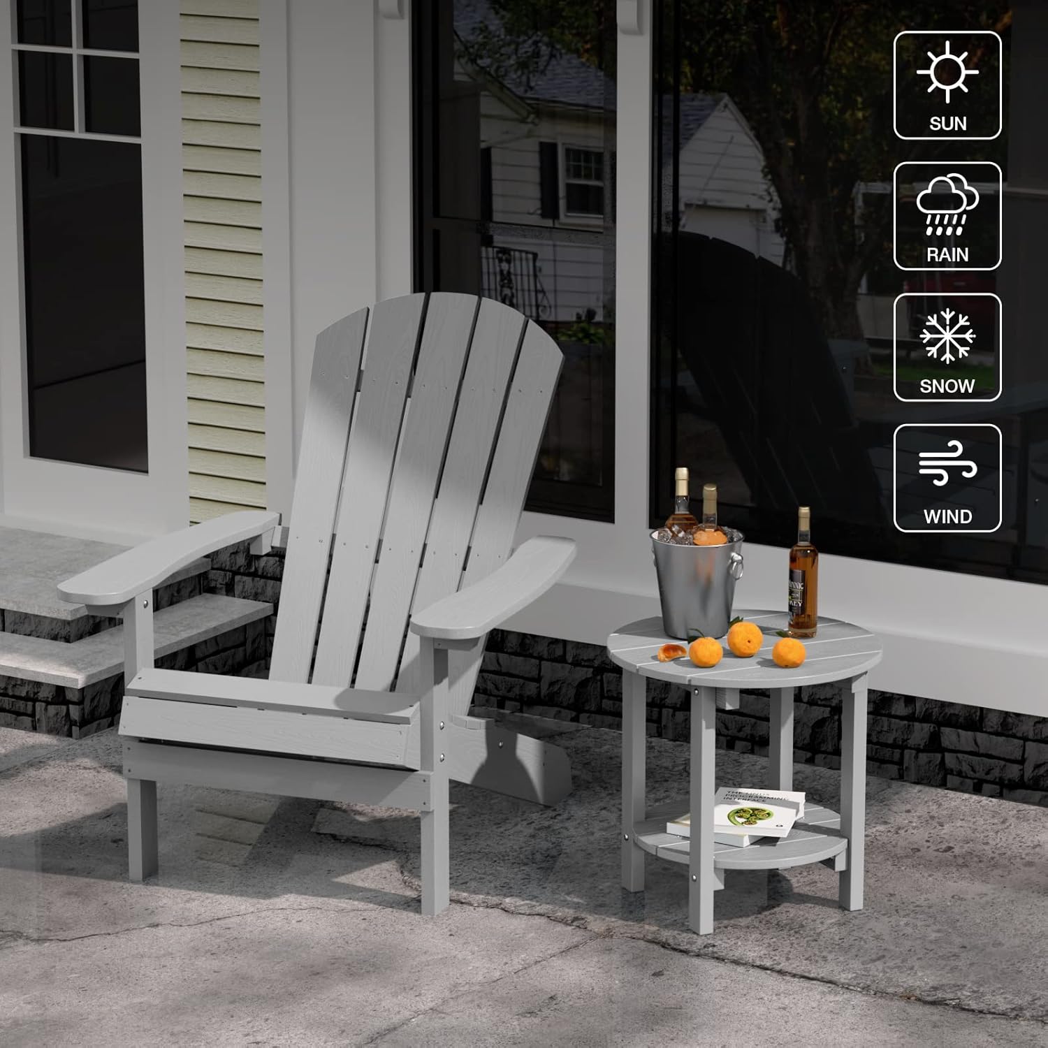 YEFU Adirondack Side Table, 18" Double Outdoor Side Table, Poly Lumber end Table, Weather Resistant for Indoor, Patio, Pool, Porch, Backyard-Grey
