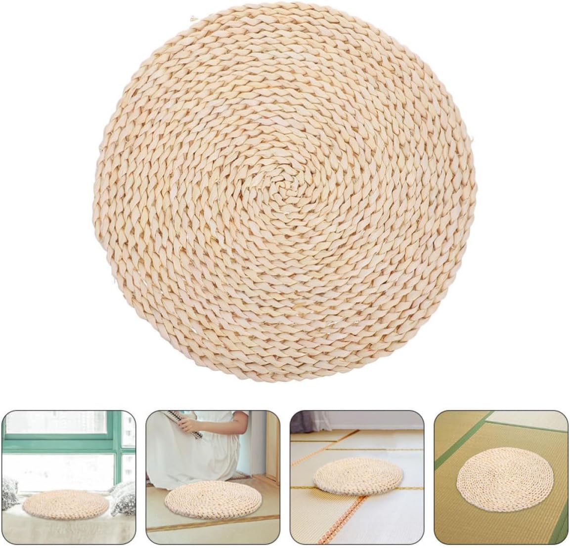 TEHAUX Seat Cushion Straw Woven Round Floor Pillow Soft and Comfortable Seating Easy to Clean Natural Beige Meditation Cushion for Yoga Room and Outdoor Use