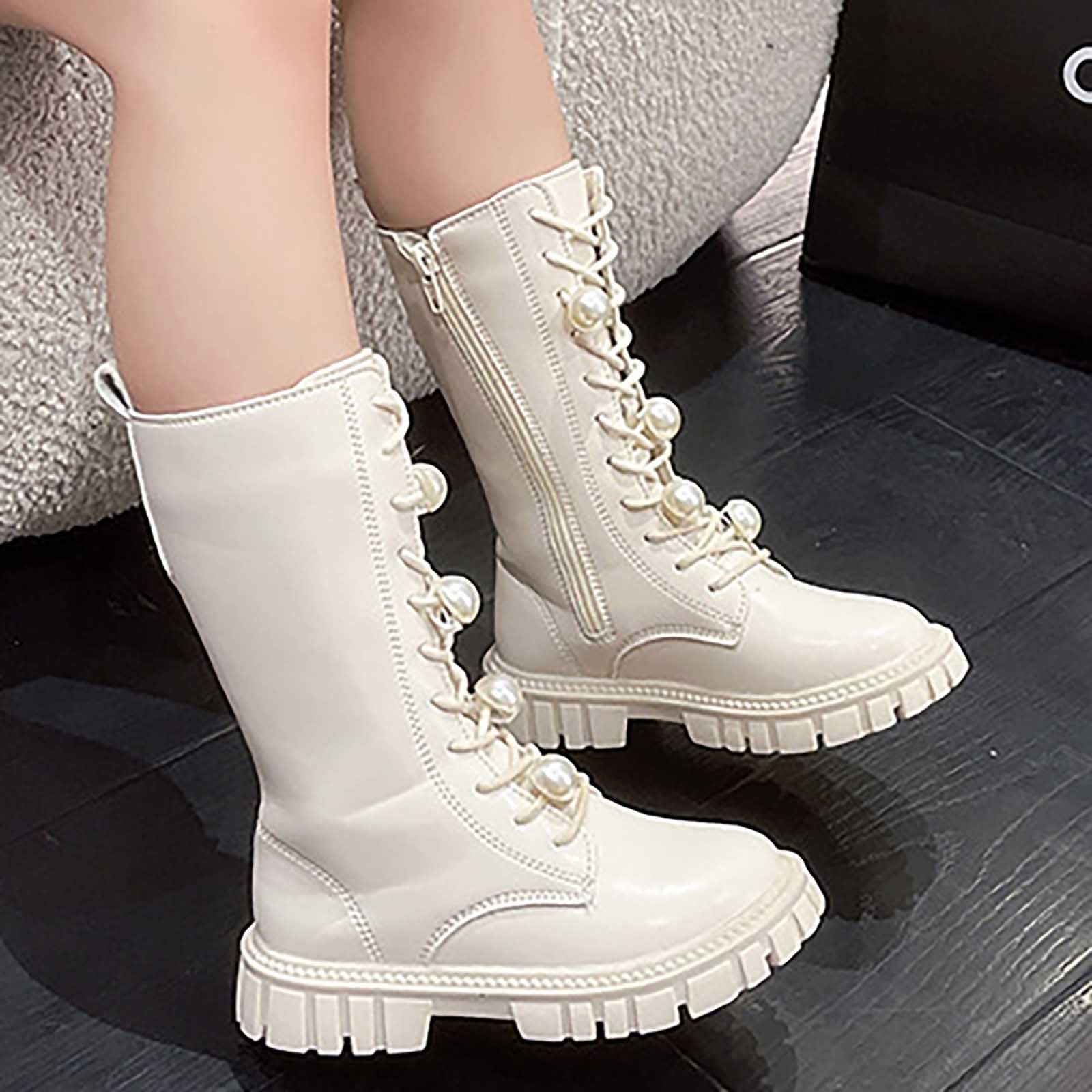 Generico Stivali Bambina con Lacci,Eleganti Stivali da Ragazza per L'Autunno E l'inverno Stivali Lunghi Casual Foderati per Un Uso Comodo Design alla Moda con Caviglia Alta per Giovani Fashioniste