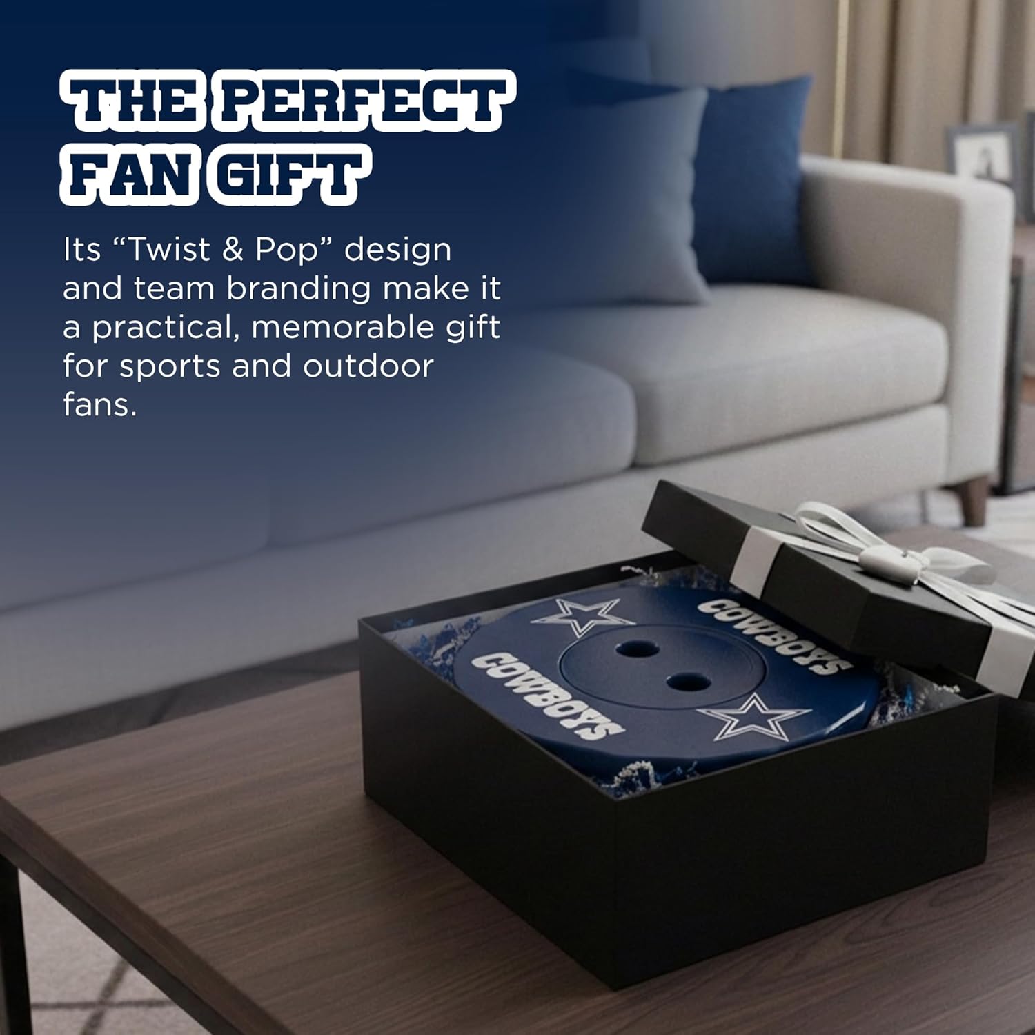 Sporticulture NFL Dallas Cowboys Telescoping Collapsible Stool 500lbs Max Weight, Portable Adjustable Height Folding Camping Stool with Carry Strap, Retractable Stadium Have A Seat Outdoor Sports Fan