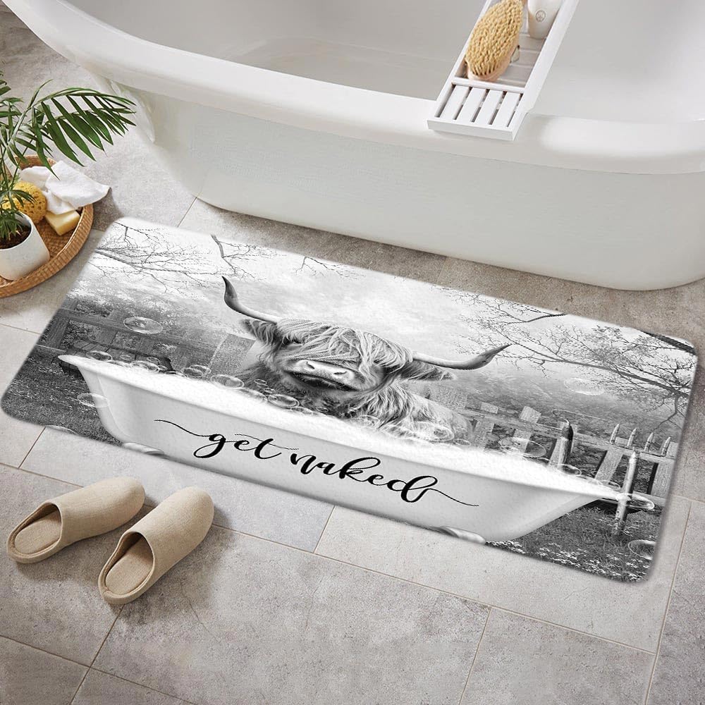 Boziqr Get Naked Bath Mat, Funny Cow Soft Bathroom Rugs, Farmhouse Grey Bath Mats for The Bathroom 17 x 48 Inches