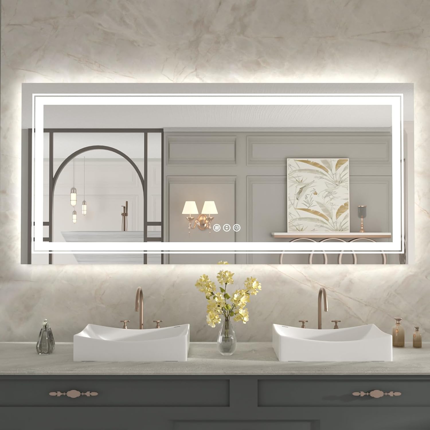 WTTY 72"x36" LED Mirror for Bathroom Stepless Dimmable