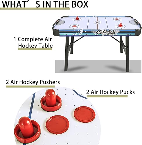 Miniatura 3 de Mesa de hockey de aire plegable HLC de 4 pies, mesa de juego de hockey eléctrica para interiores de 48 pulgadas, con 2 discos, 2 empujadores, tejo,