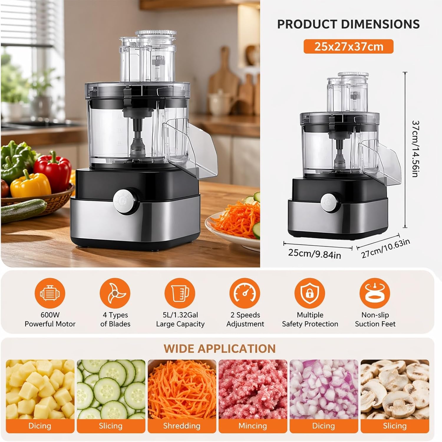 Commercial Dicing Machine 600w, 2-Speed Electric Food Processor for Precise 10mm 15mm Cubes, 5l Large Veggie Slicer Shredder, Pure Copper Motor for Efficient Fruit Vegetable Cutting
