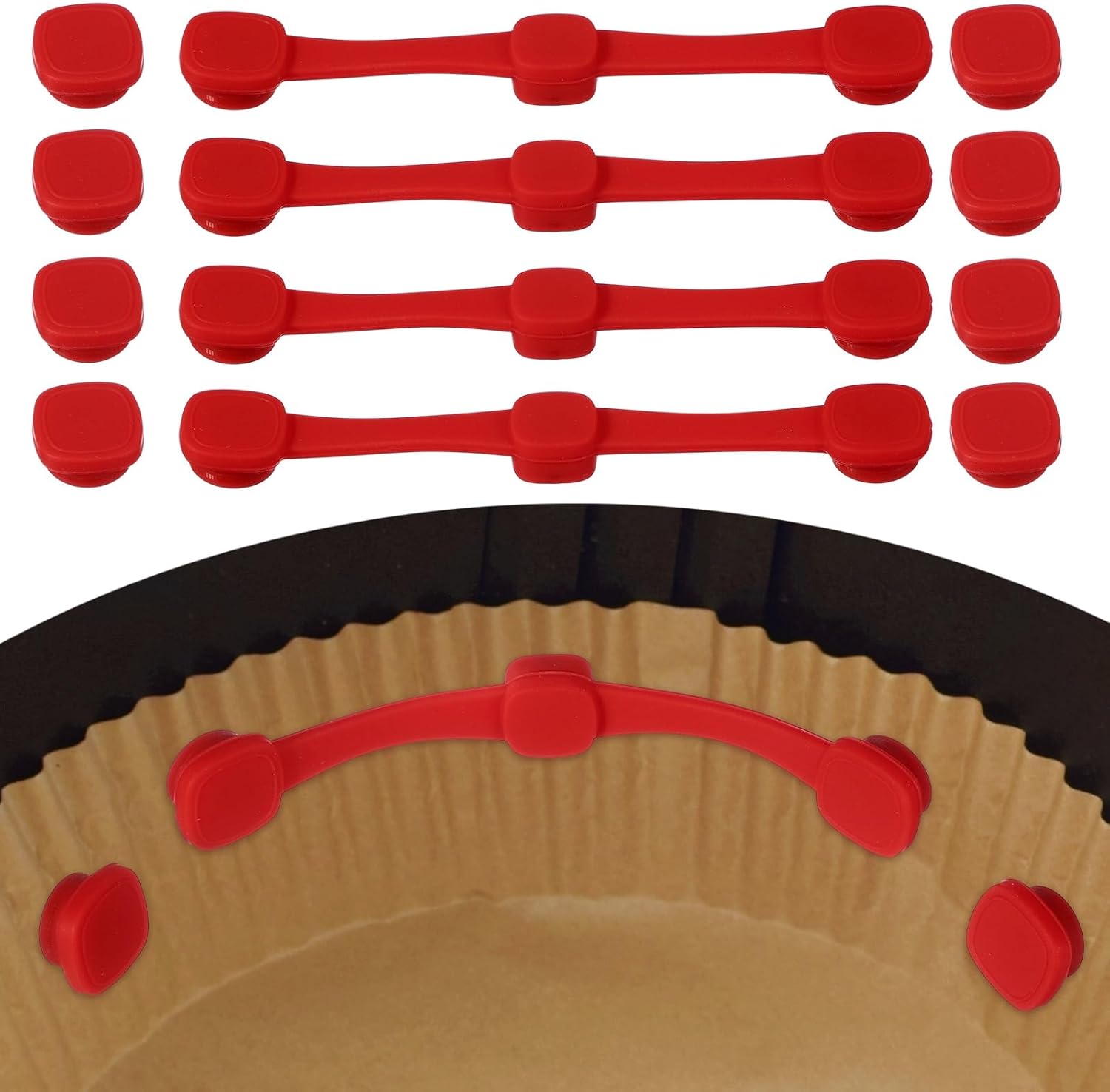 uxcell 4 Set Air Fryer Magnets, Silicone Buckle for Parchment Paper Liners Square Magnetic Buckle for Lock Paper Prevent Paper Burning, Red