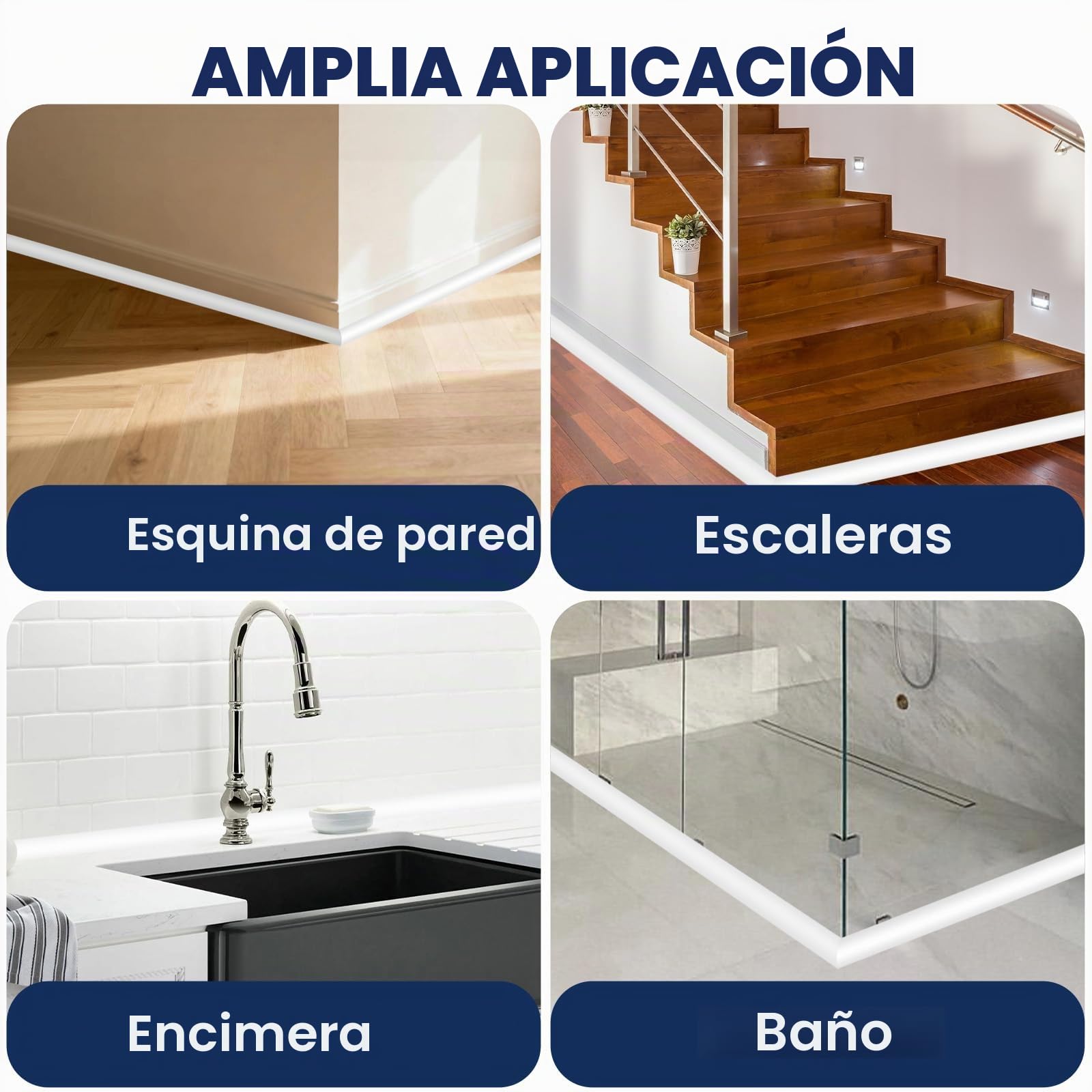 Tira de borde de esquina de goma autoadhesiva flexible laminada para pared, tira de sellado de calafateo para encimera de techo y suelo (3 metros, 0.5 x 0.5 pulgadas)