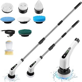 Electric Spin Scrubber, Cordless Bath Tub Power Scrubber with Long Handle & 7 Replaceable Heads, Detachable as Short Handle, Shower Cleaning Brush Household Tools for Bathroom & Tile Floor