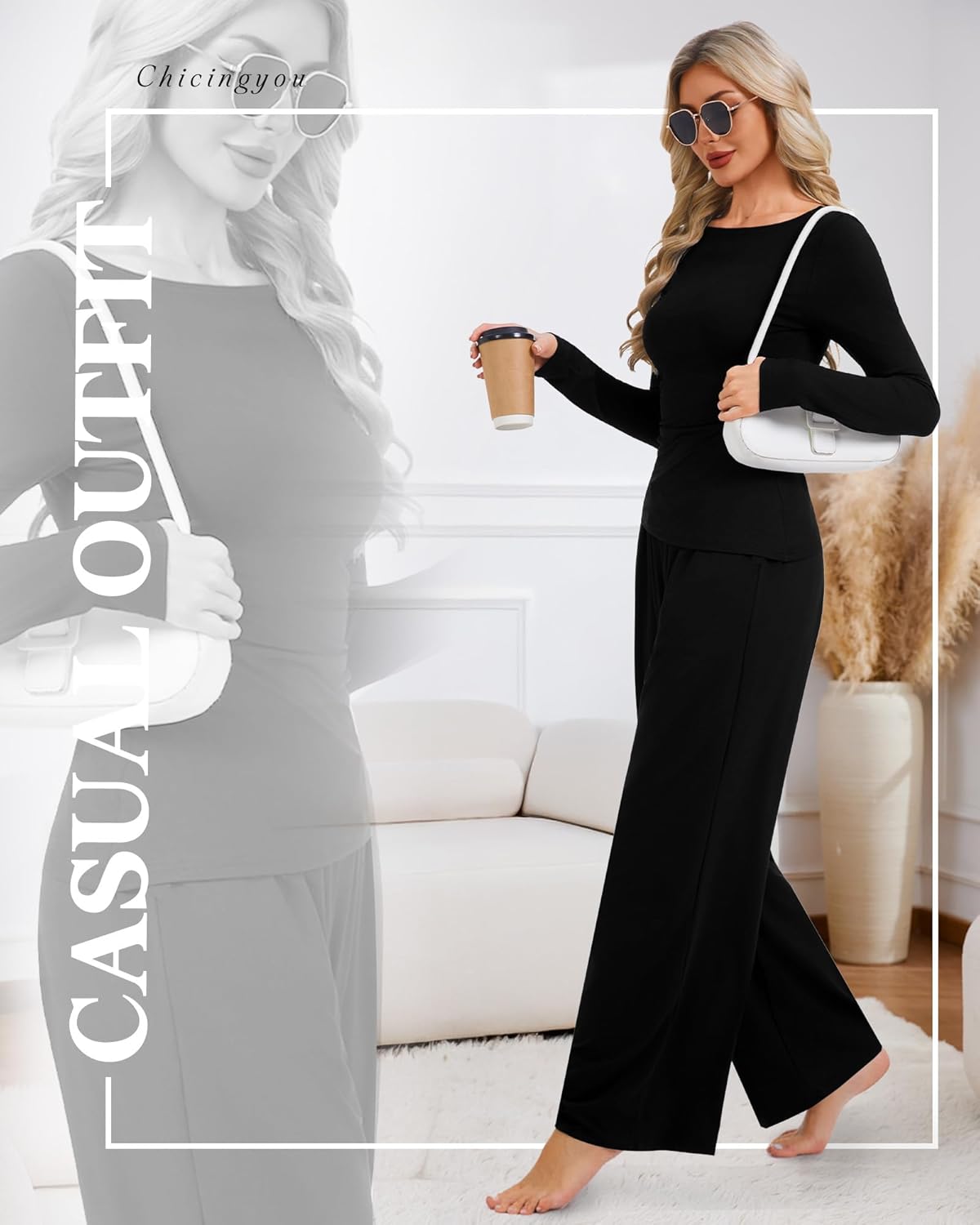 Women 2 Piece Lounge Set 2026 Long Sleeve Outfit Casual Tracksuit Asymmetrical Fall Vacation Travel Matching Set - Image 5