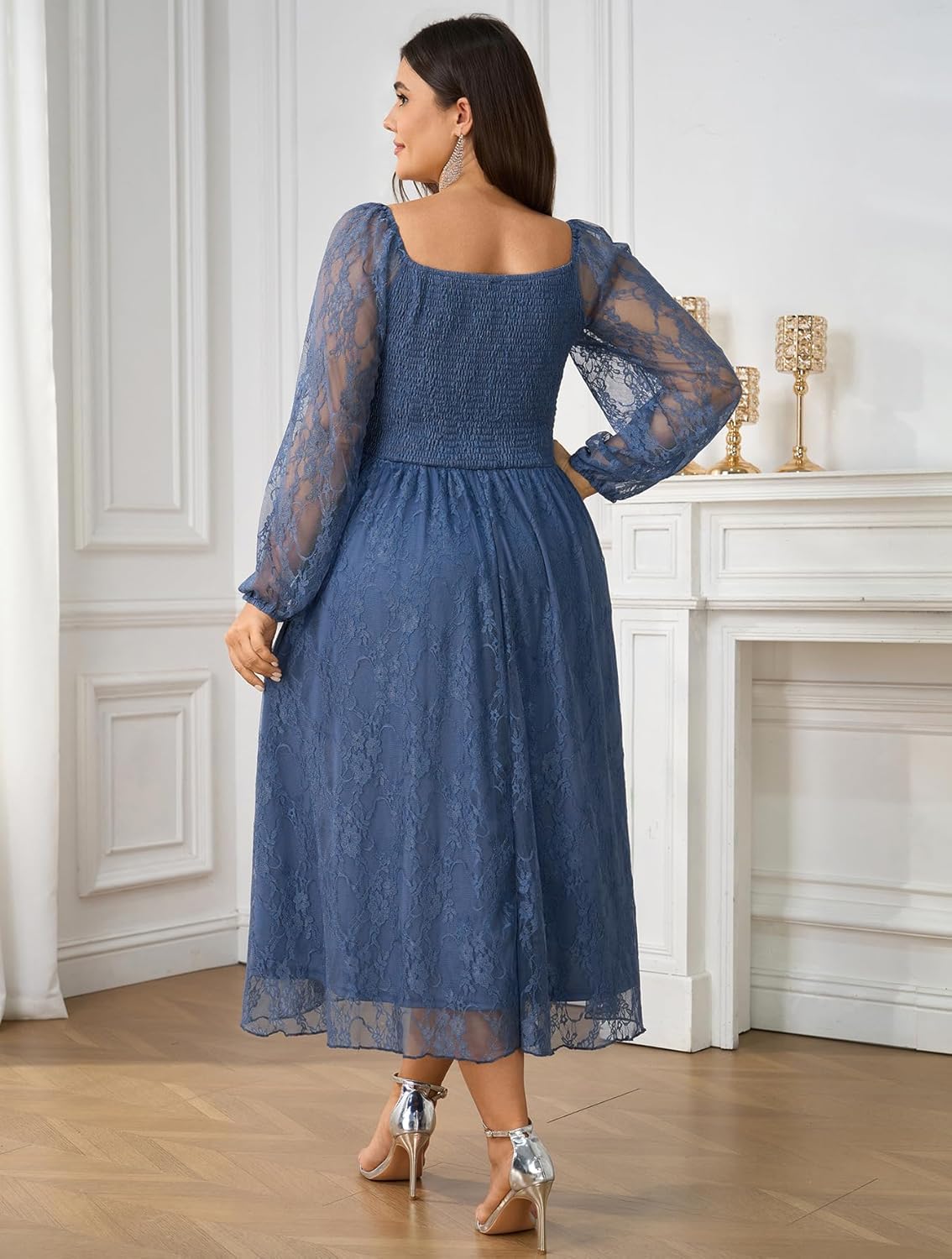 SCOMCHIC Womens Plus Size Cocktail Dress Wedding Guest Lace Long Sleeve Formal Party Maxi Dresses - Image 5