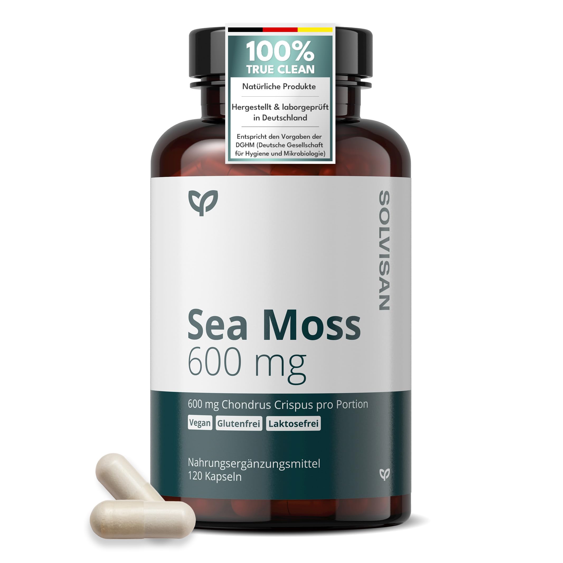 SOLVISAN Irish Sea Moss 600 mg pro Kapsel 120 Kapseln für Erwachsene - Ohne Zusatzstoffe - 4 Monate Versorgung