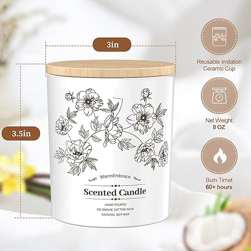 Miniatura 3 de Vela perfumada de lujo para mujeres y hombres, vela de cera de soja de coco y vainilla, vela en tarro de 8 onzas para el hogar, perfumada, 60 horas