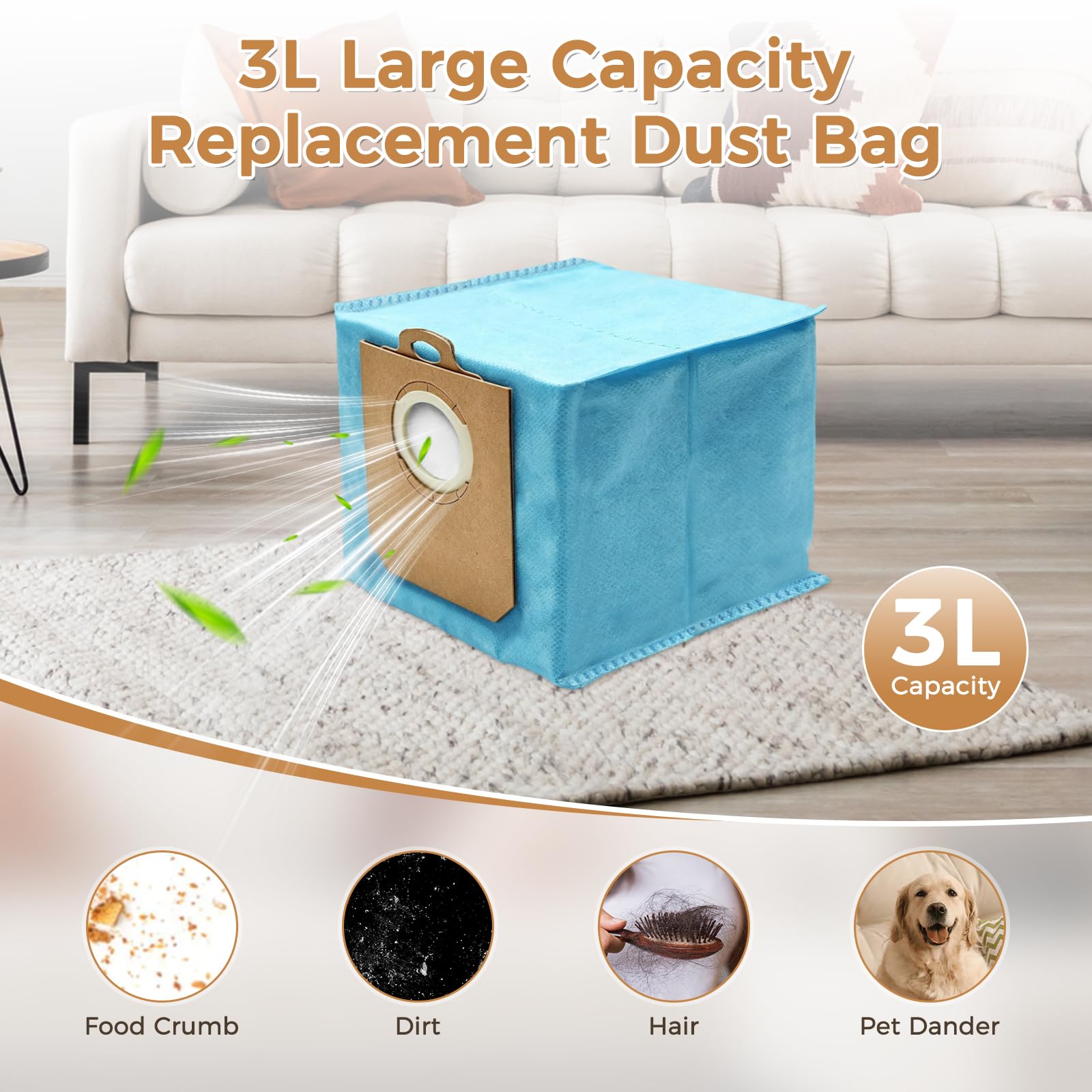 Paquete de 4/10 bolsas de polvo de repuesto para Homerun Series 3000 Robot Aspirador XU3100/01 XU3110/02 XU3000/01 XU3000/02, bolsa de aspiradora de gran capacidad (paquete de 10)