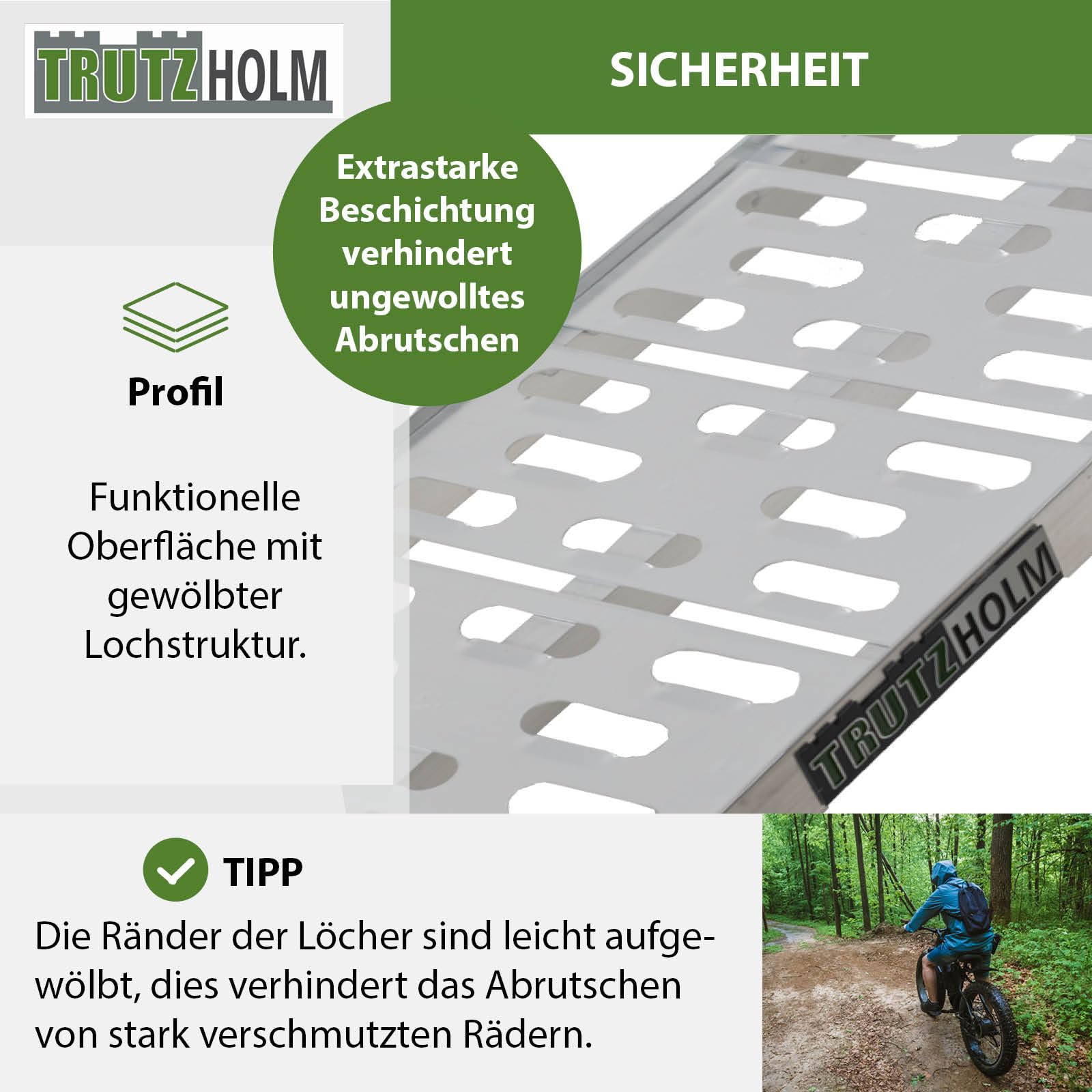 TRUTZHOLM 2 x Auffahrrampe klappbar 228 cm Traglast 680 kg Alu grau gelocht Motorradrampe