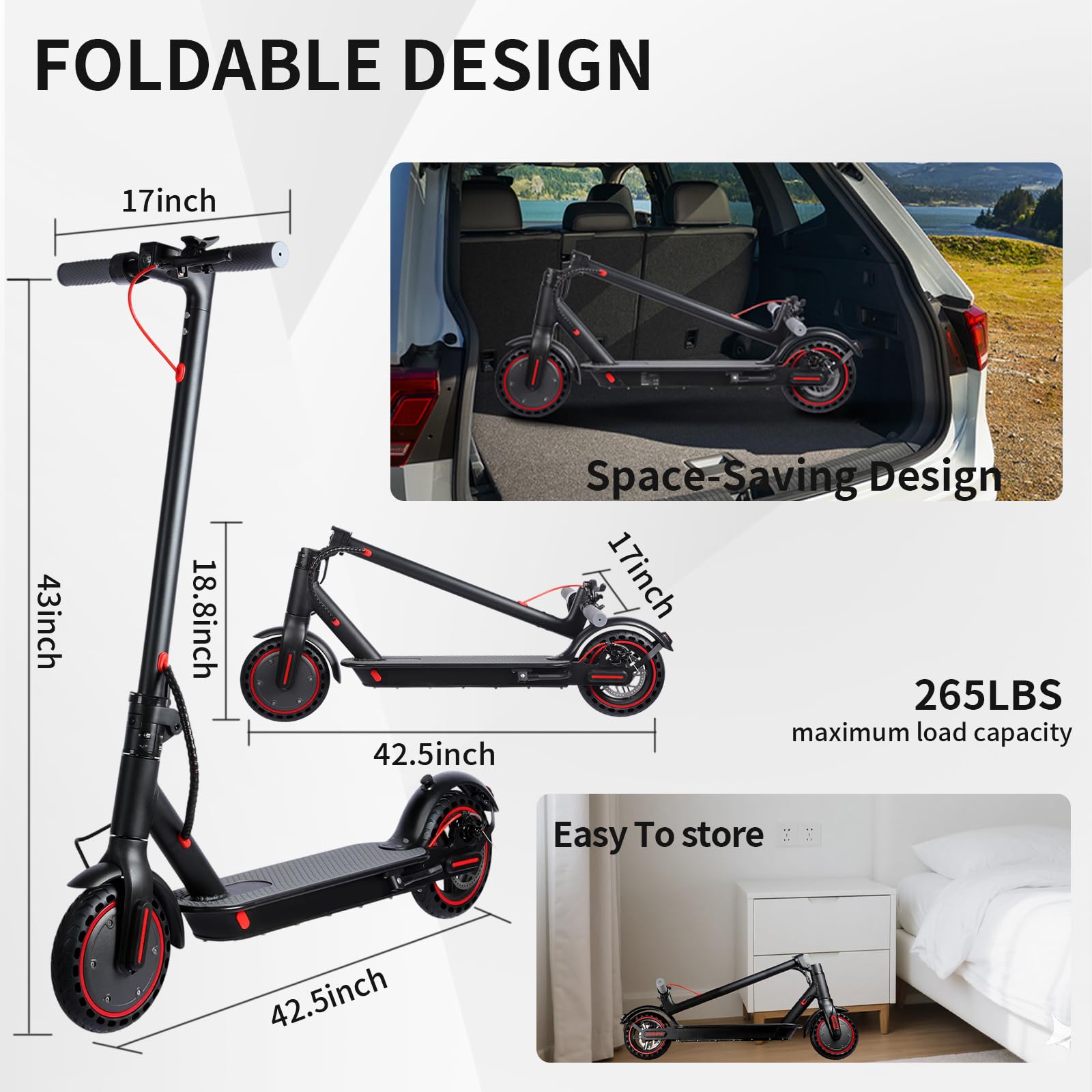 Monopattino Elettrico Adulto 350W Pieghevole, Velocità 25 km/h, Autonomia 30-35 km, Pneumatici Antiforatura 8.5", Batteria 36V 10.4Ah, Freno Elettronico + Disco, Portata 120 kg IPX5