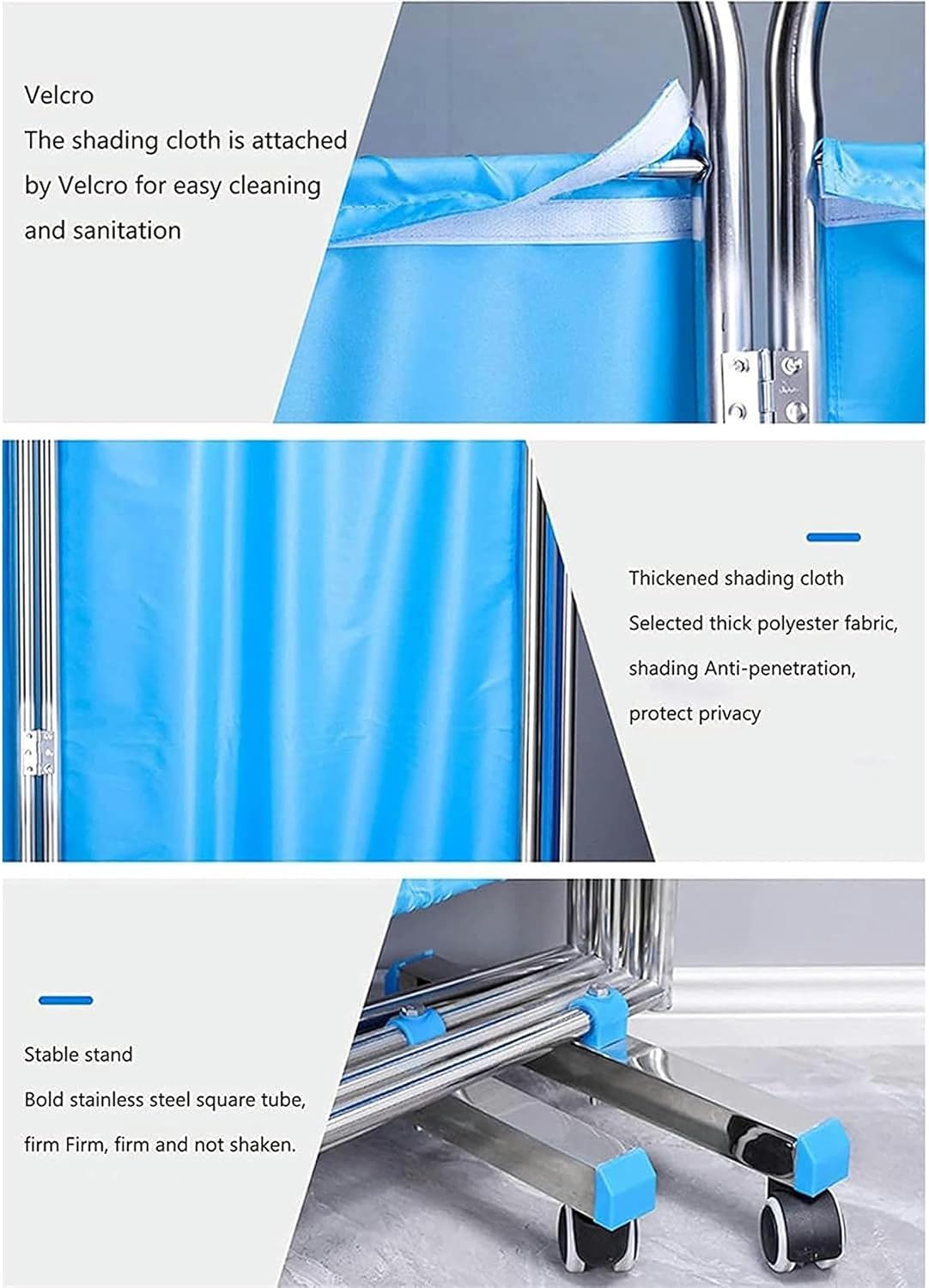 3 Panel Folding Rolling Medical Privacy Screen, Ward/Beauty Salon/Health Hall Standing Door Partition, 180cm High Folding Room Partition