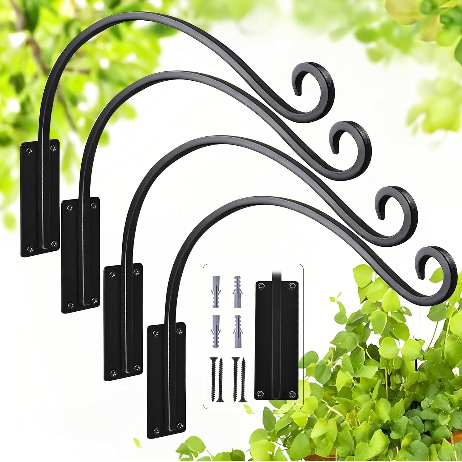 16 Inch Plant Hangers Outdoor 4 Pack,Plant Hanging Hook Bracket for Bird Feeder Hanger,Hanging Plant Hooks for Outside Baskets Lanterns Wind Chimes Outdoor Indoor