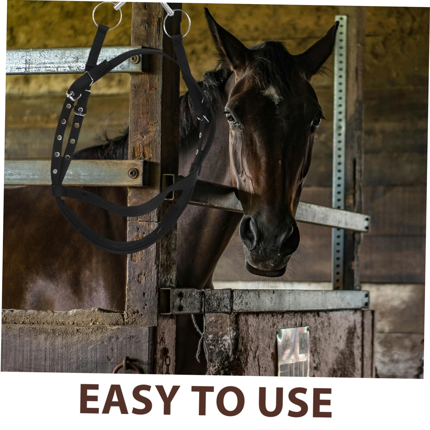 Cabestro de Cuerda para Caballo Negro Grande de Nylon | Brida de Entrenamiento sin Bocado, Diseño Ergonómico, para Montar y Control Seguro