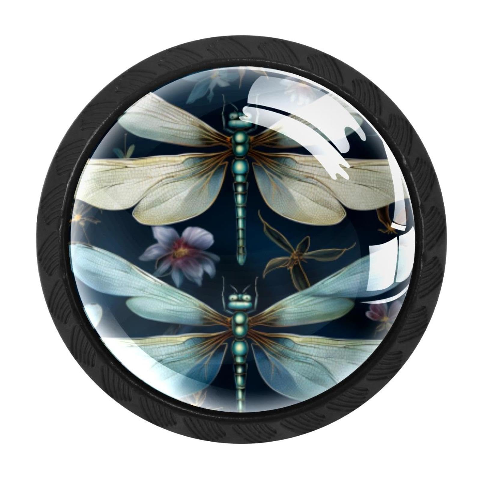 CHENZZZZ 4 Pack Dragonfly Dresser Drawer Cabinet Knobs Round Crystal Glass Knobs Pulls Handles for Kitchen Wardrobe Cupboard Door Hardware