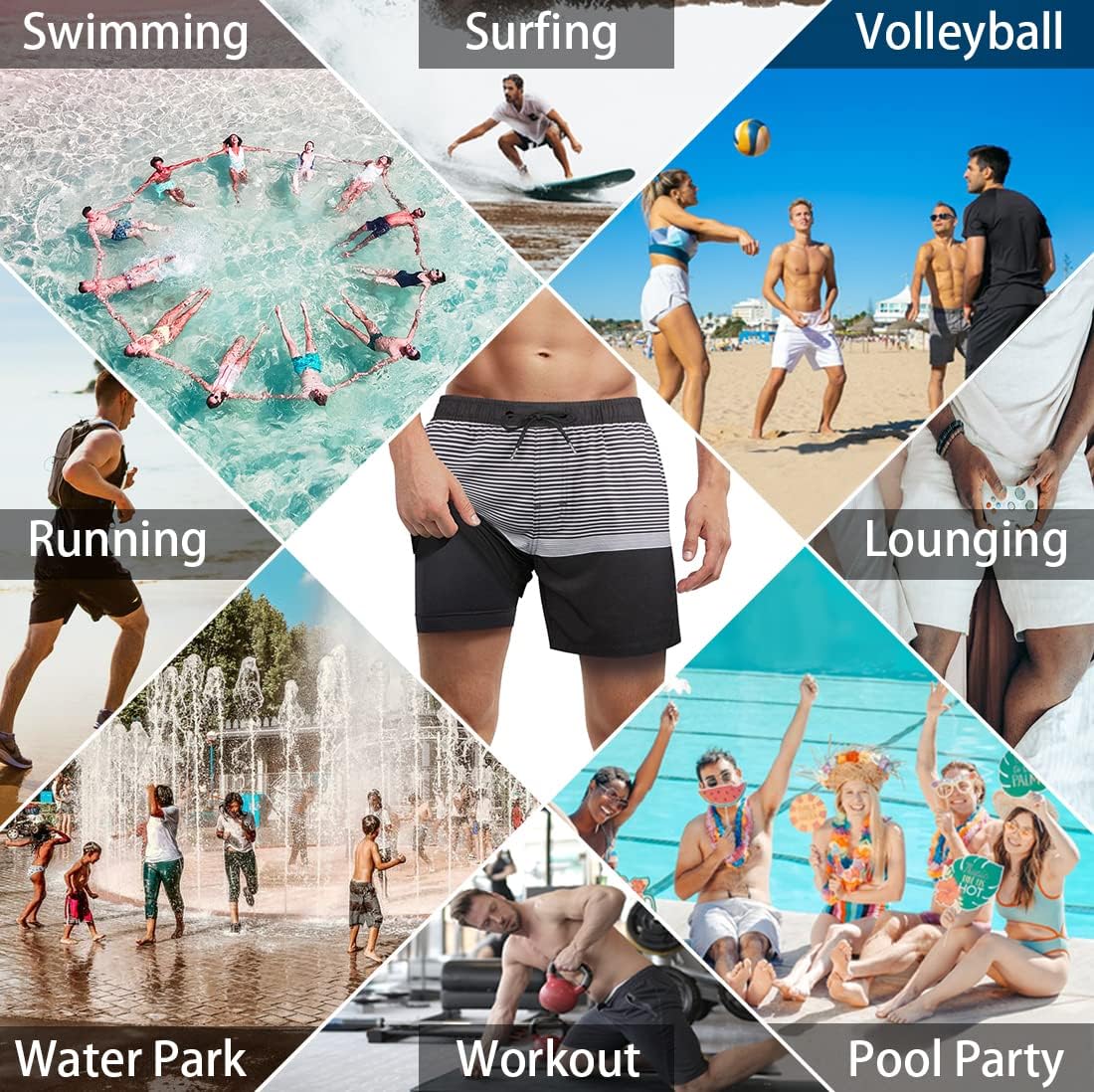 LUCOWEE Mens Swim Trunks with Compression Liner Anti Chafe Quick Dry UPF 50+ Swimming Shorts 5" 7" Inseam Bathing Suit