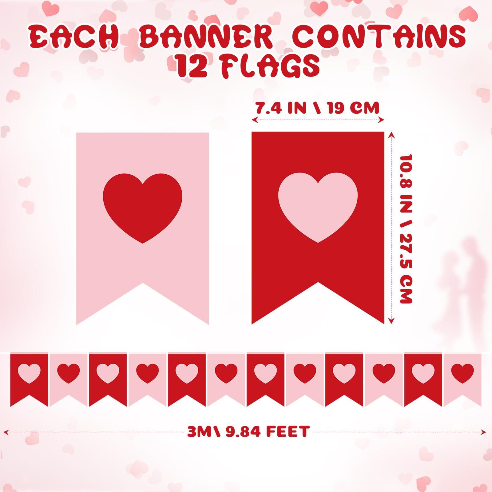 Hestya 5 pz 12,4 m rosa rosso cuore banner decorazioni San Valentino cuore rosa ghirlanda banner San Valentino bandierine banner matrimonio fidanzamento foto puntello cuori appeso ornamento San