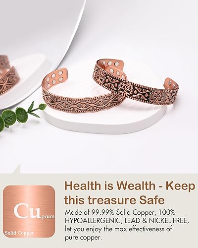 Miniatura 4 de Feraco Pulsera magnética de cobre puro para hombre, 18 veces ultra fuerte, con imanes de neodimio Gauss de 3800 Gauss, ajustable, Cobre