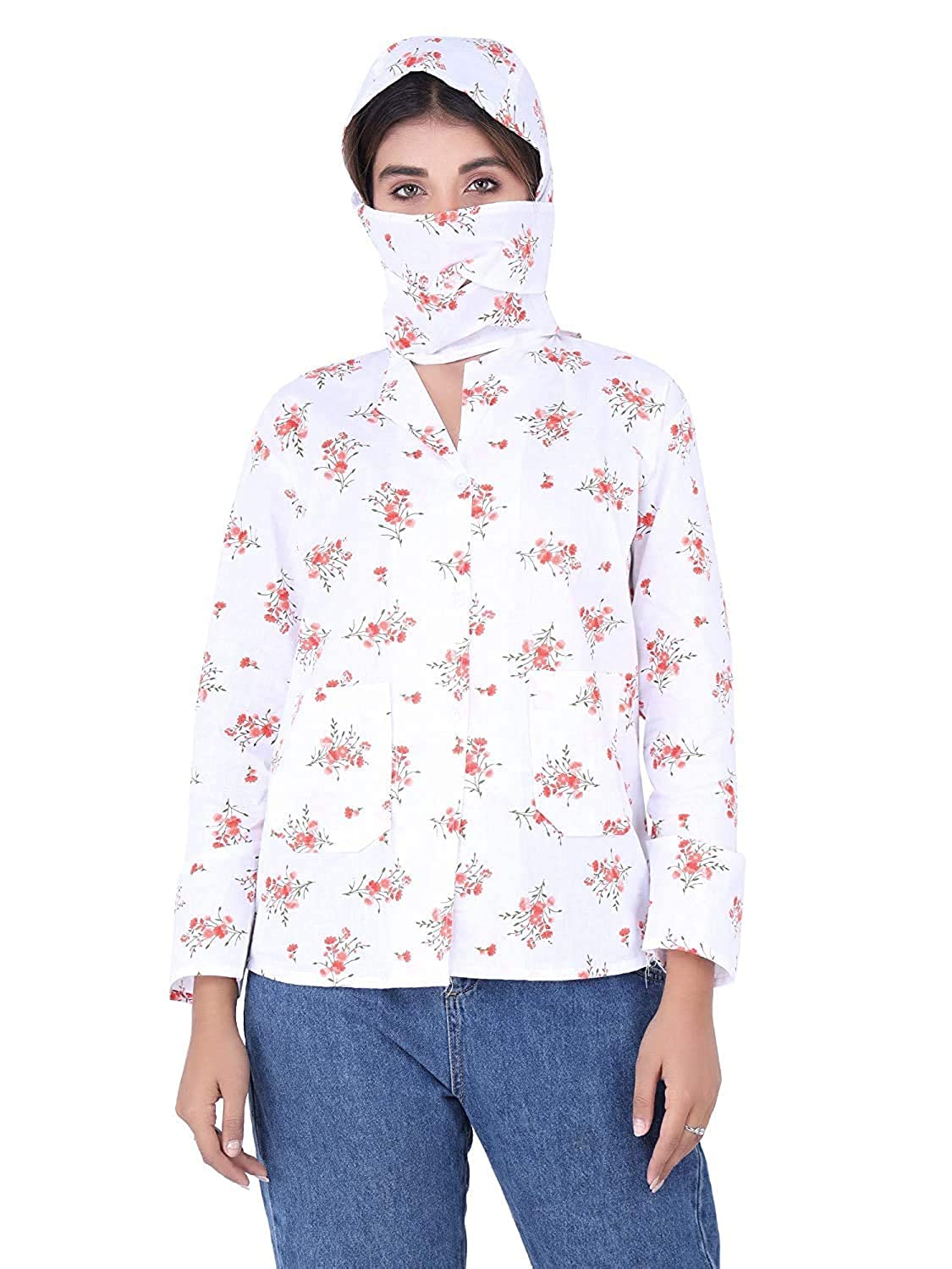 SM Dealer's (SADRIWALA MARKETING) Girls/Women's Cotton Floral Print Sun Protection Summer Coat With Cap (Pack Of 1). XL ASSORTED DESIGN AND COLOR-picture-34