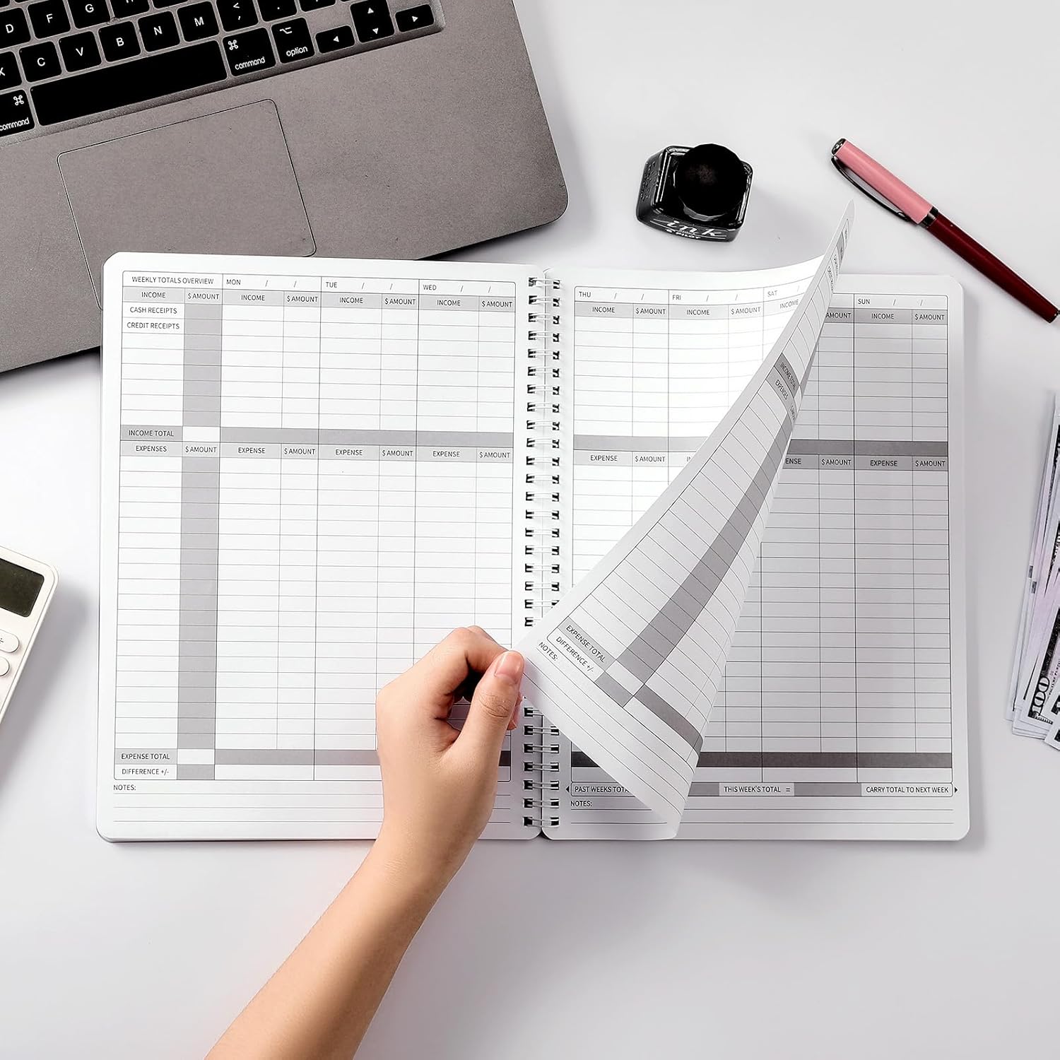 Income and Expense Log Book - Bookkeeping Record Book/Tracker/Small Business Ledger Book & Accounting, 8.5" x 10.5", Undated Record Book＆ Business Ledger, Durable Polypropylene Cover（Red) - Image 7