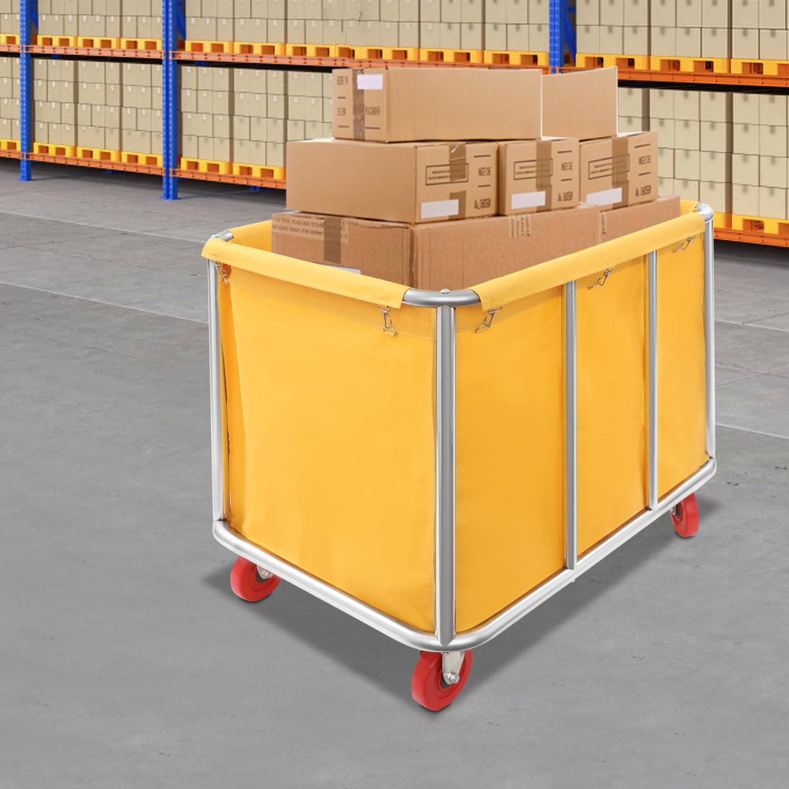 Carrello per la biancheria, grande, in acciaio inox, con borsa Oxford, 4 ruote scorrevoli, bordi lisci, alta capacità di carico 117 kg, per alberghi, ospedali, case di cura