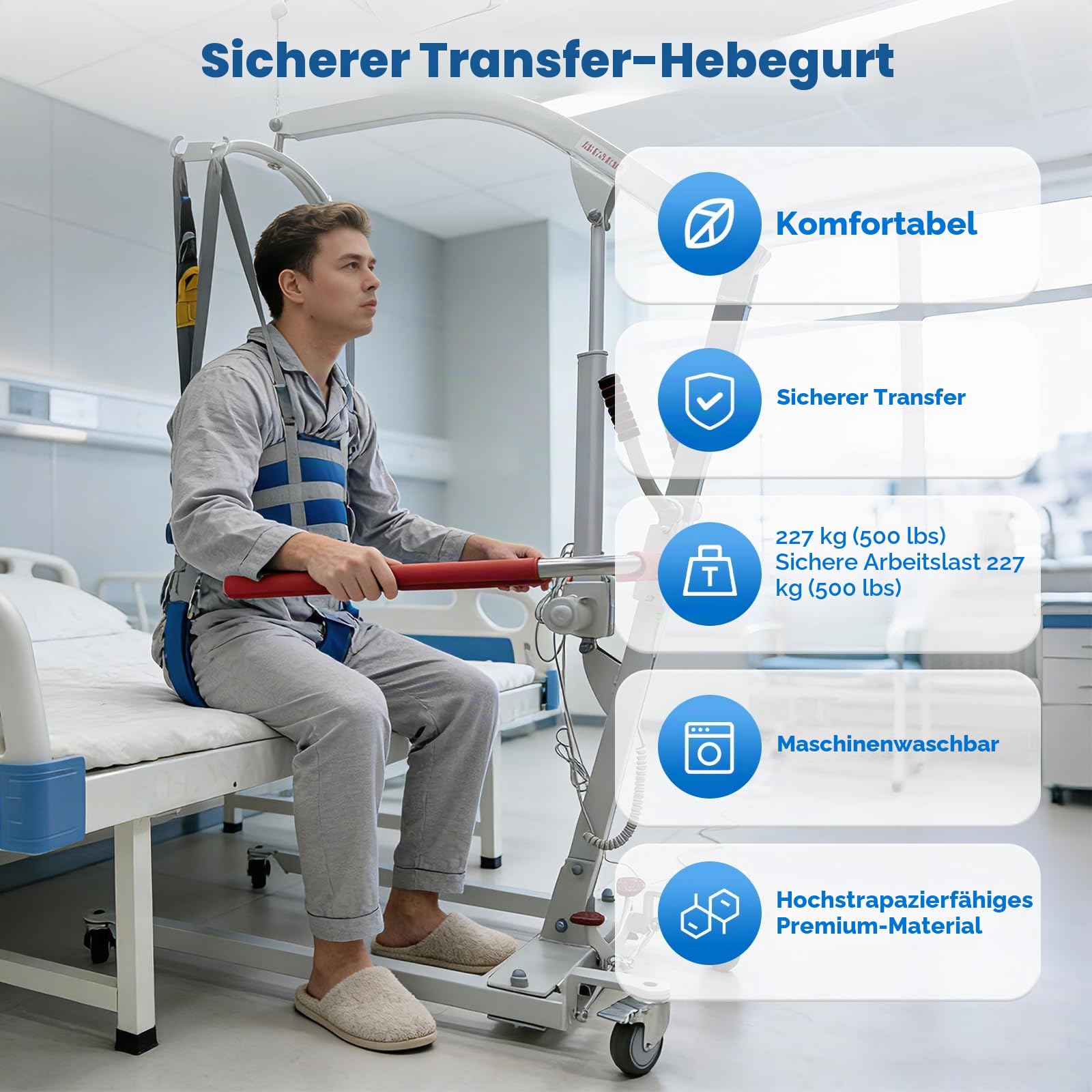 Patientenlift Hebegurte, Hilfe Patient Übertragen Assistierender Hebegurt für Patientenlifter 4 Stufige Höhenverstellung Maximalgewicht 230kg mit den Meisten Mobilitätshilfen und Geräten (L)
